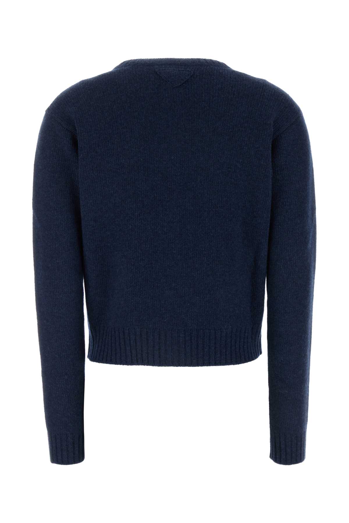 Shop Prada Navy Blue Cashmere Cardigan In Bleu