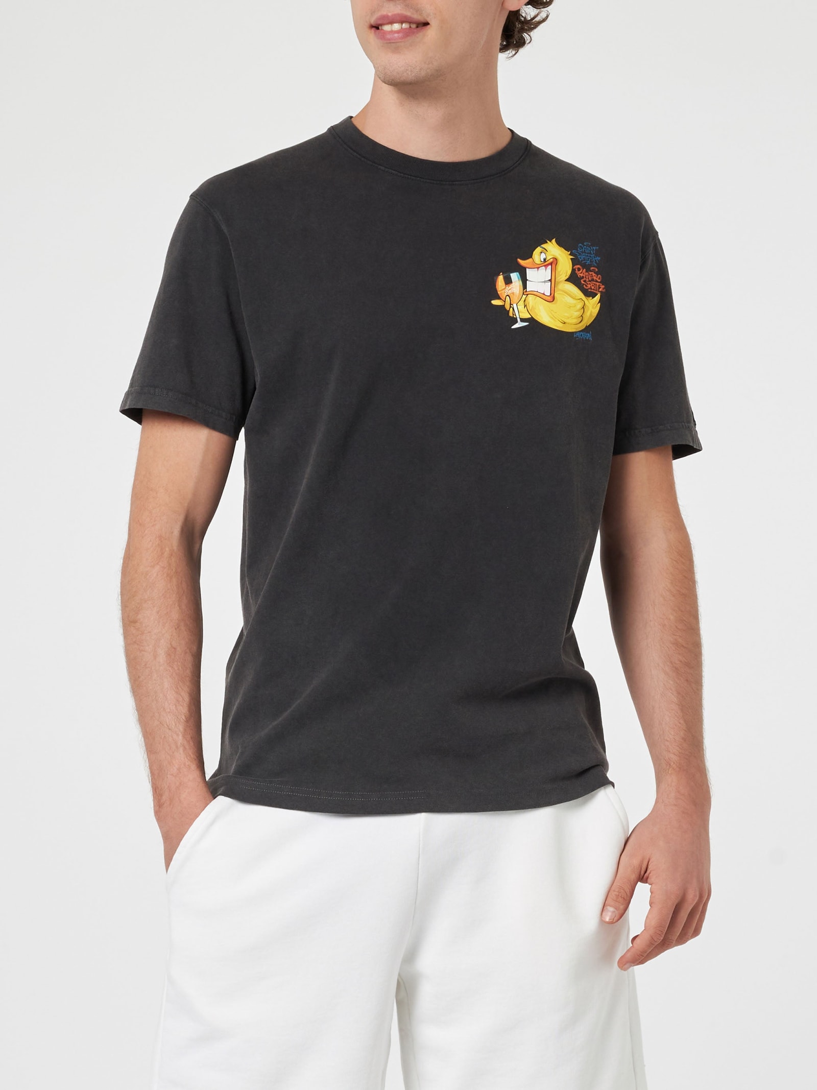 Mc2 Saint Barth Man Vintage Cotton T-shirt Jack With Ducky Cryptopuppets Print Cryptopuppets Special Edition In Black