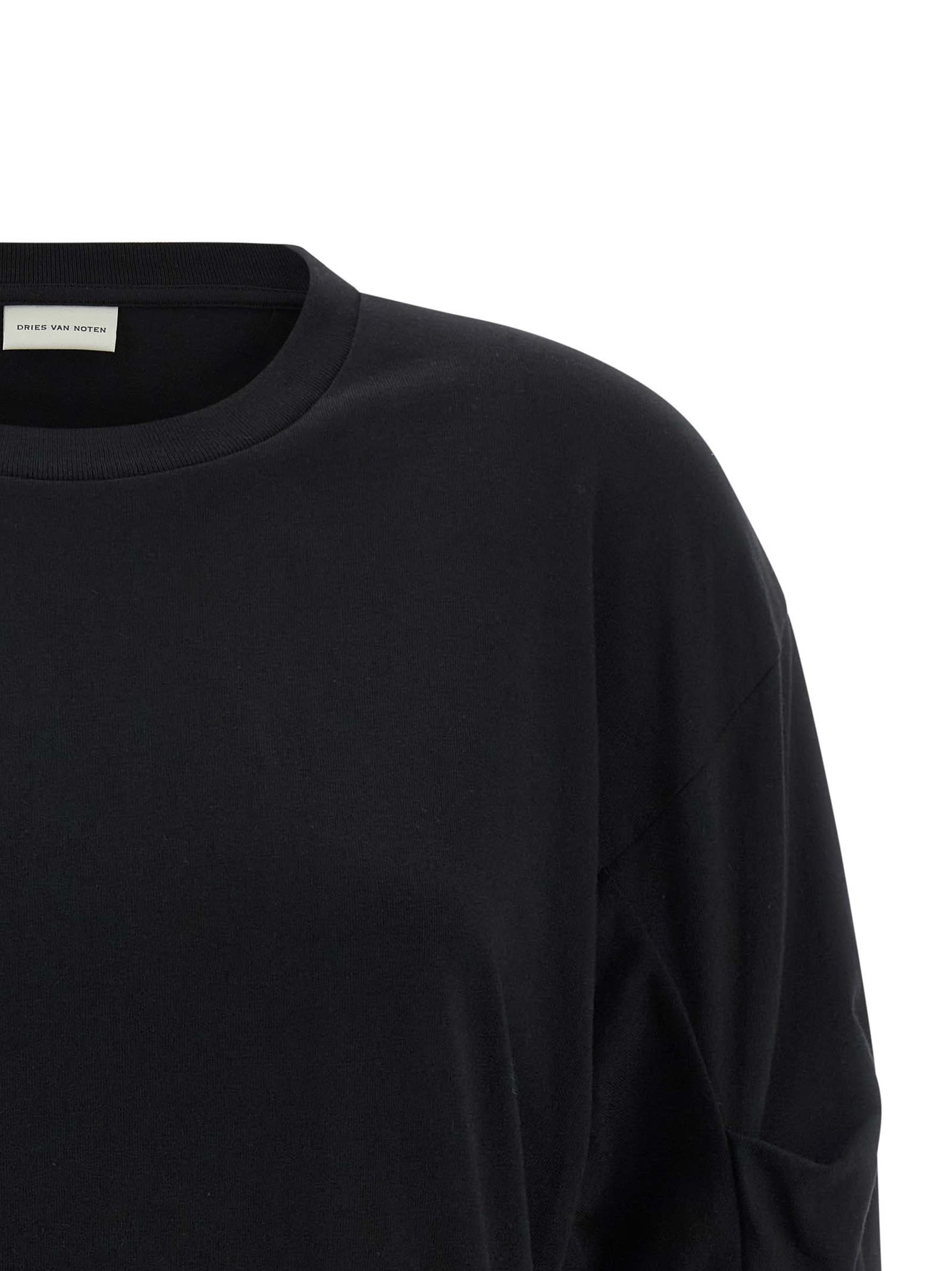 Dries Van Noten Ruched Cotton Jersey Sweatshirt In Black