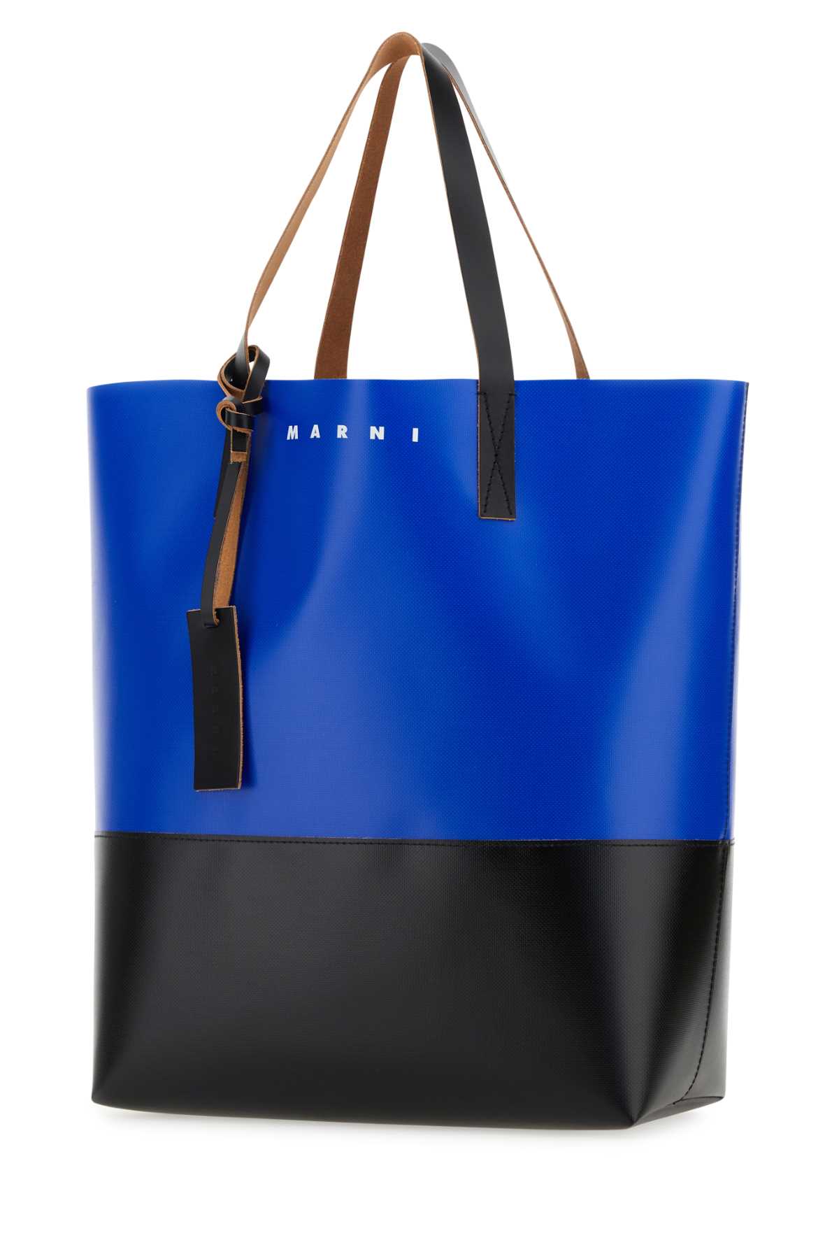 Marni Two-tone Pvc Tribeca Shopping Bag In Royalblackblack
