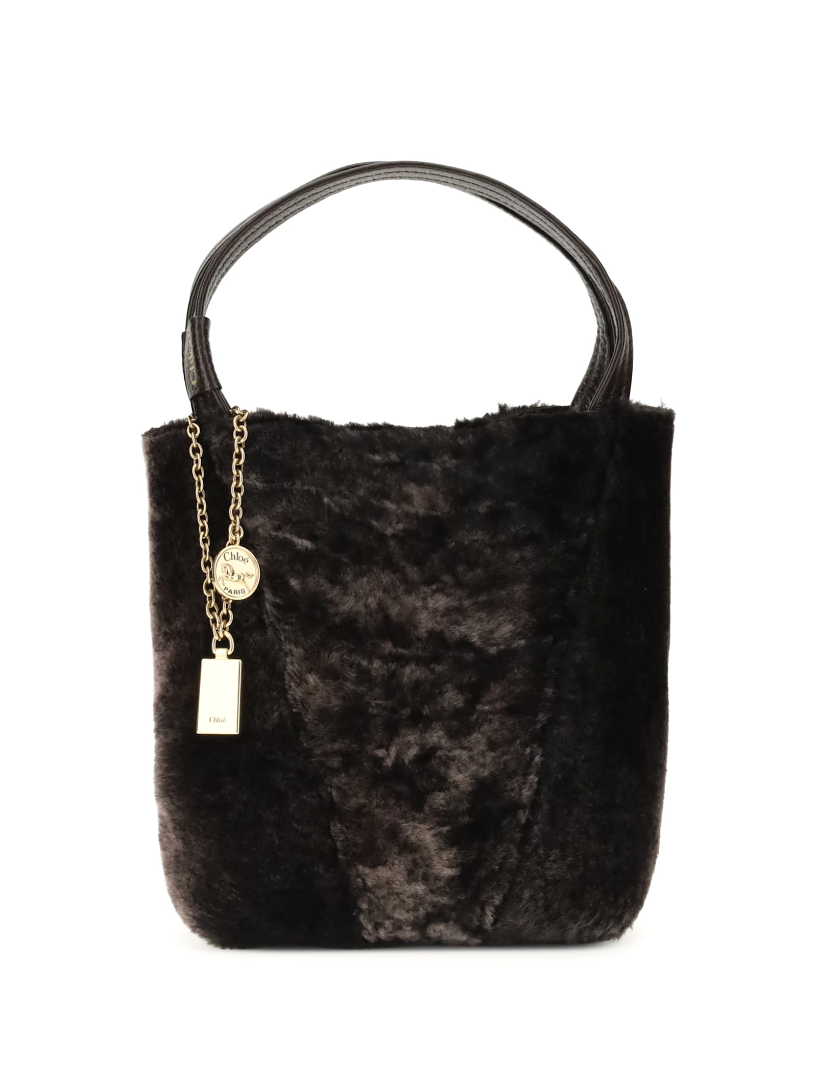 Chloé Small Spin Genuine Shearling Tote In Brown