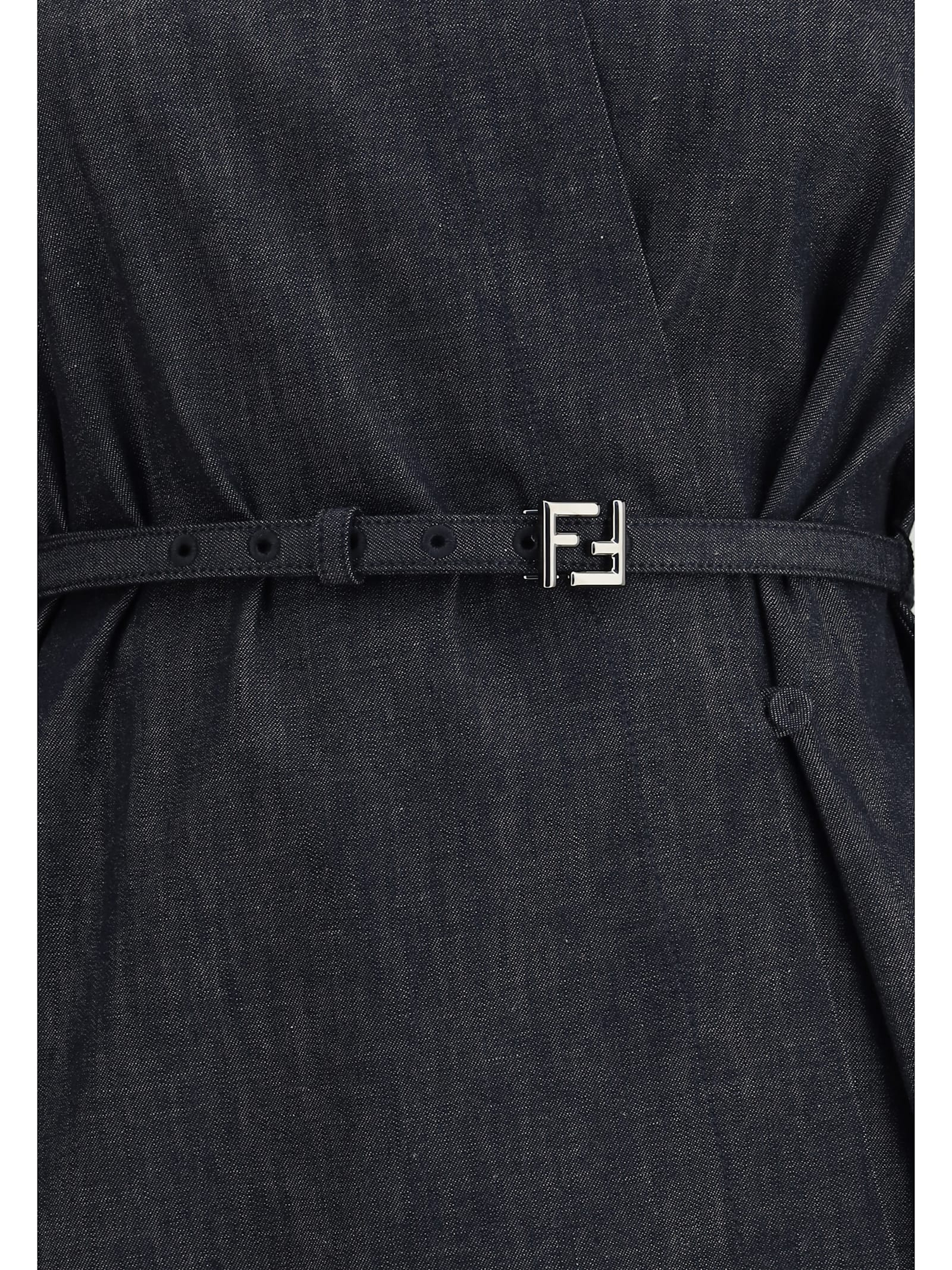 Fendi Belted Denim Shirt Mini Dress In Black