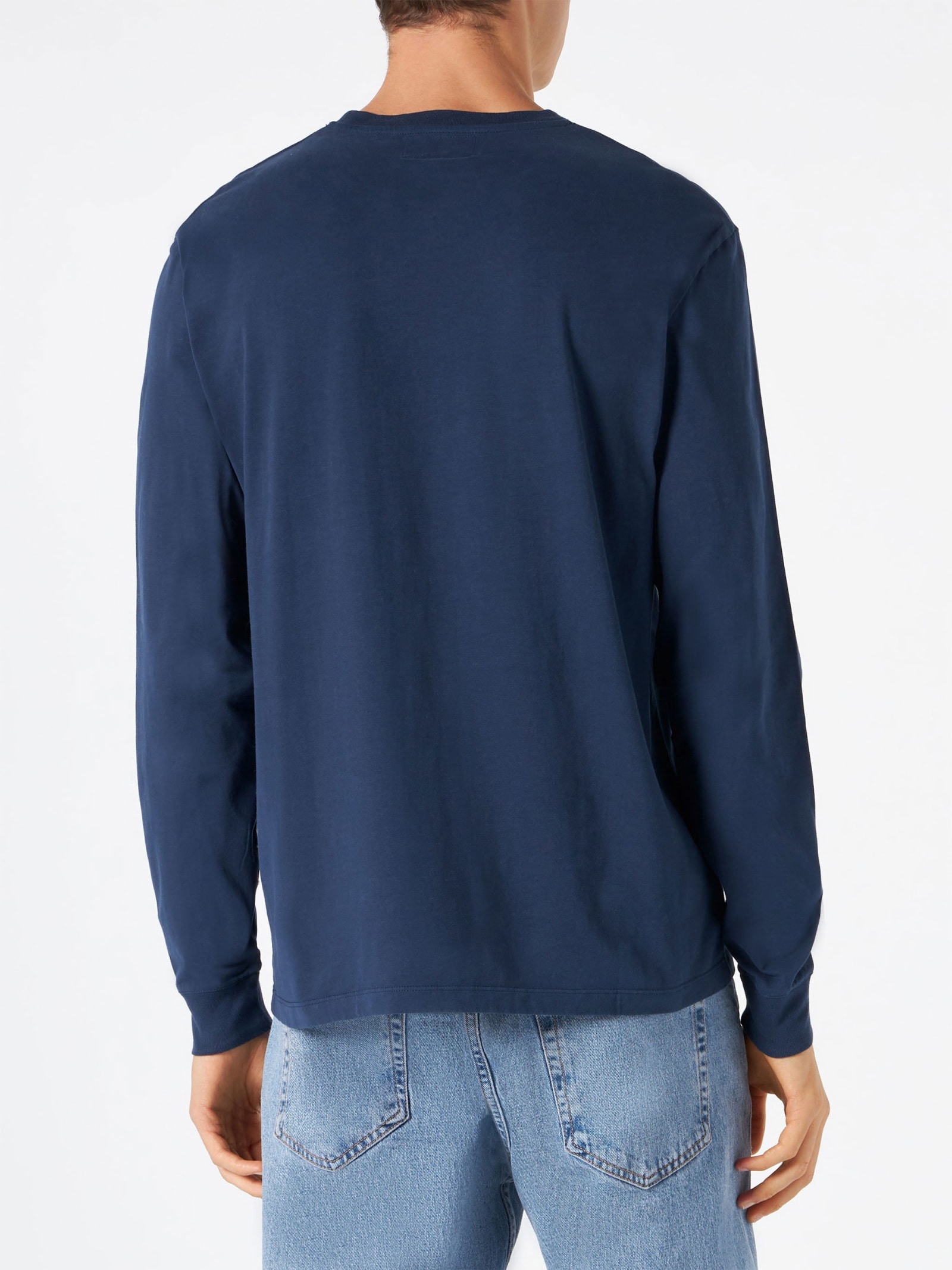 Mc2 Saint Barth Man Navy Blue T-shirt With Long Sleeves In Blue