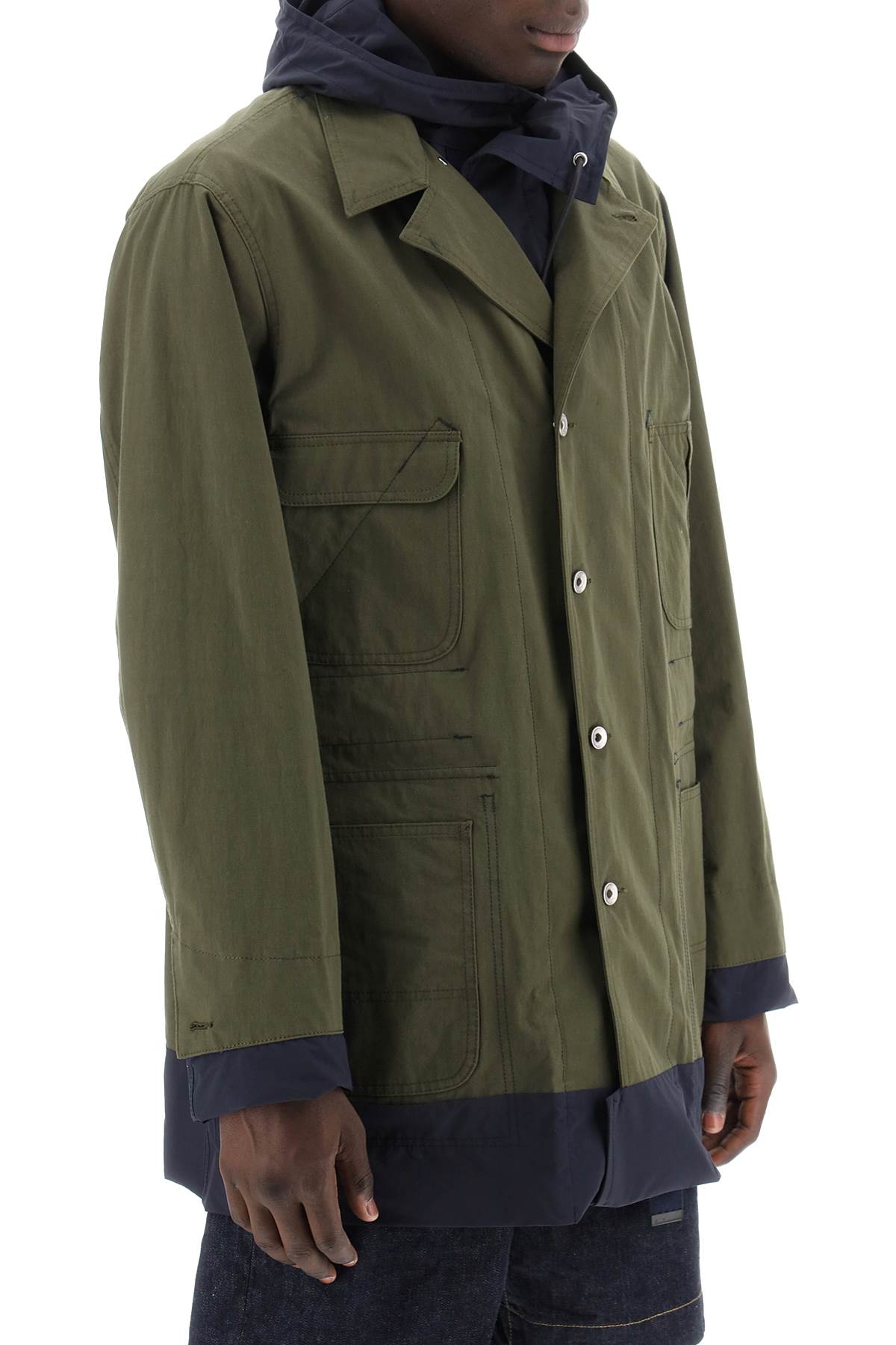 Sacai Army Green Cotton And Nylon Reversibile Jacket In Khakinavy