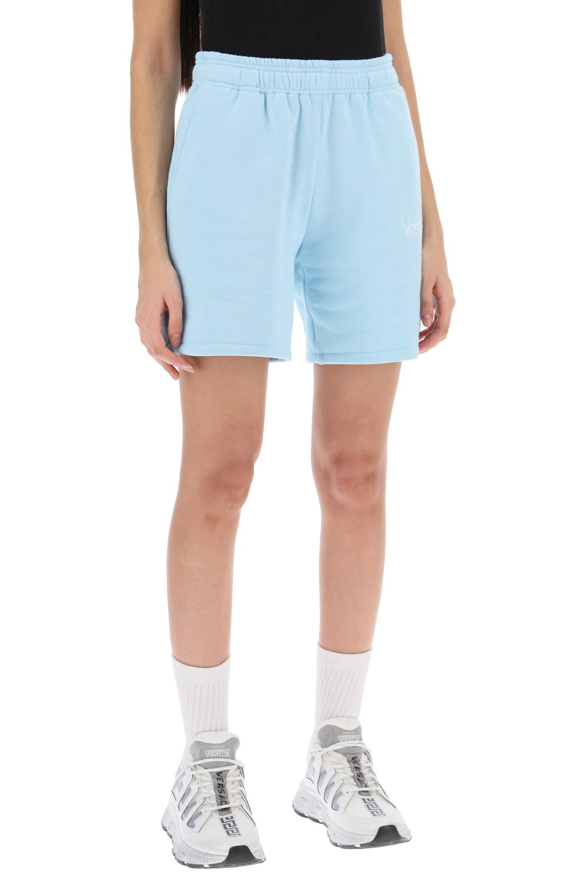 Versace 1978 Re-edition Brushed Jersey Shorts In Blue