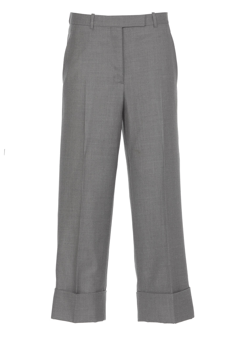 Thom Browne Back Strap Wool Cuff Crop Pants In Med Grey