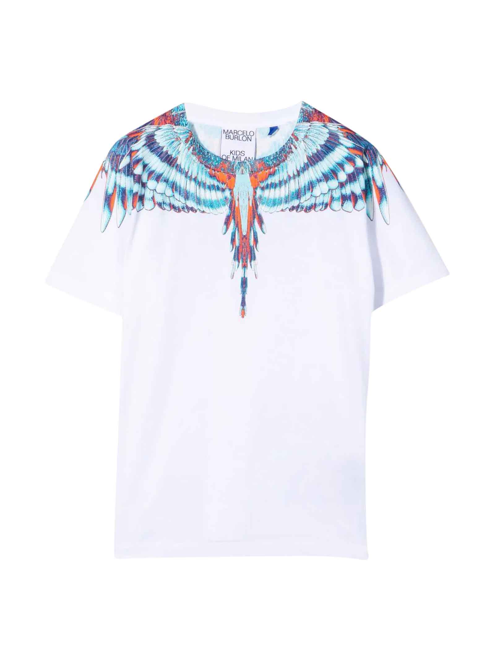 Marcelo Burlon White T-shirt With Multicolor Print