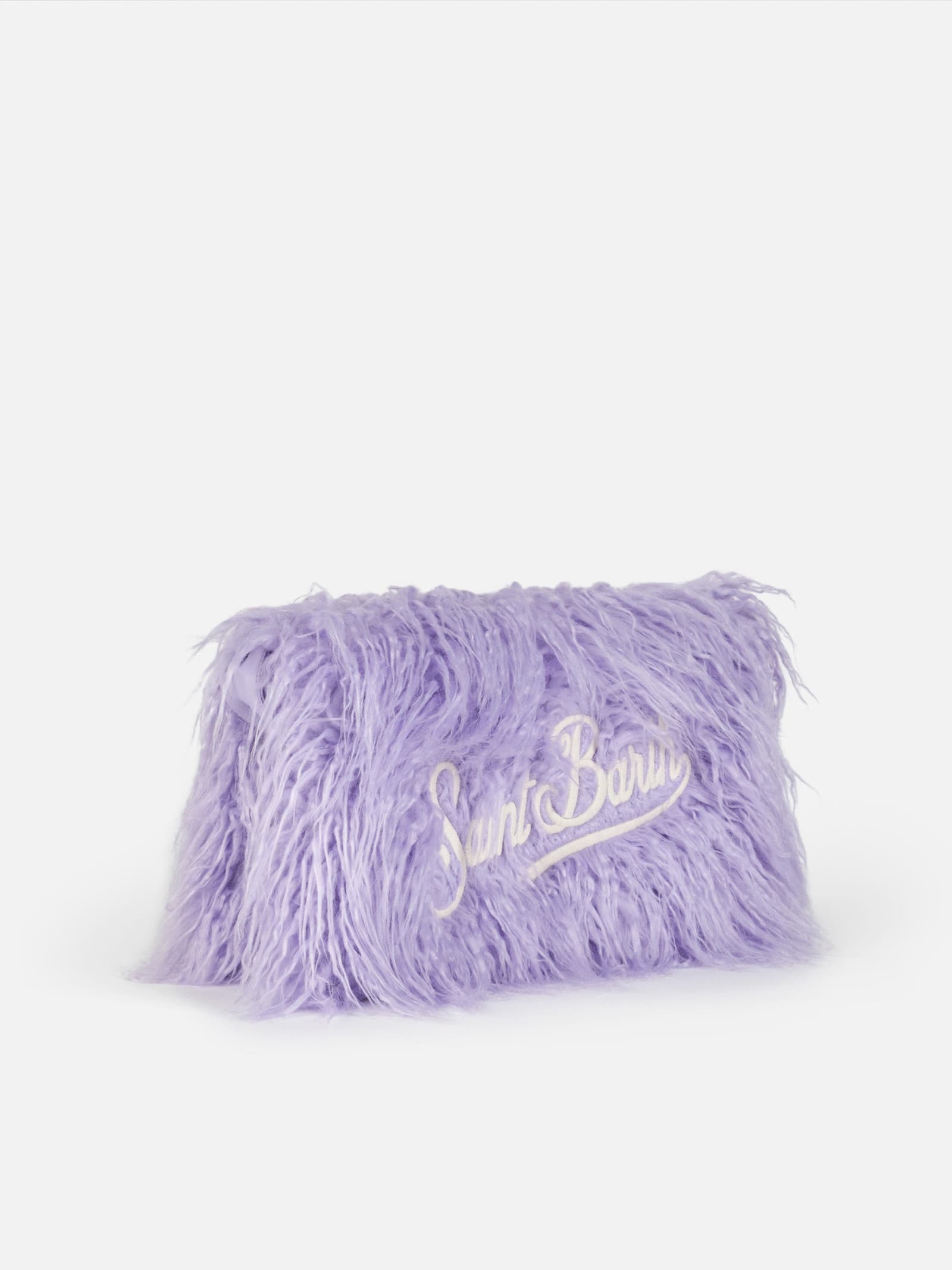 Mc2 Saint Barth Lilac Furry Mildred Pochette With Saint Barth Embroidery In Pink