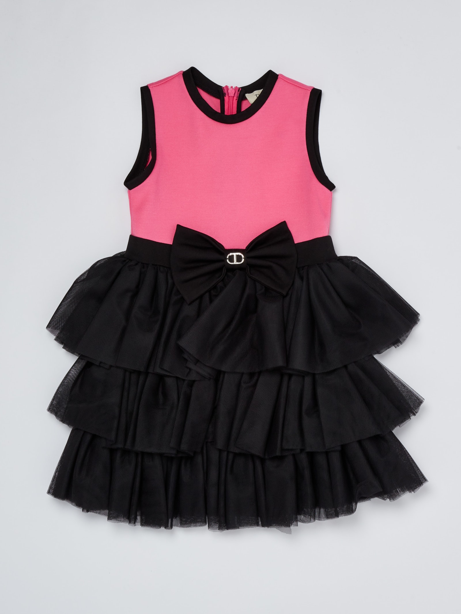 Twinset Bow-detail Ruffled Midi Dress In Fucsia Fluo-nero