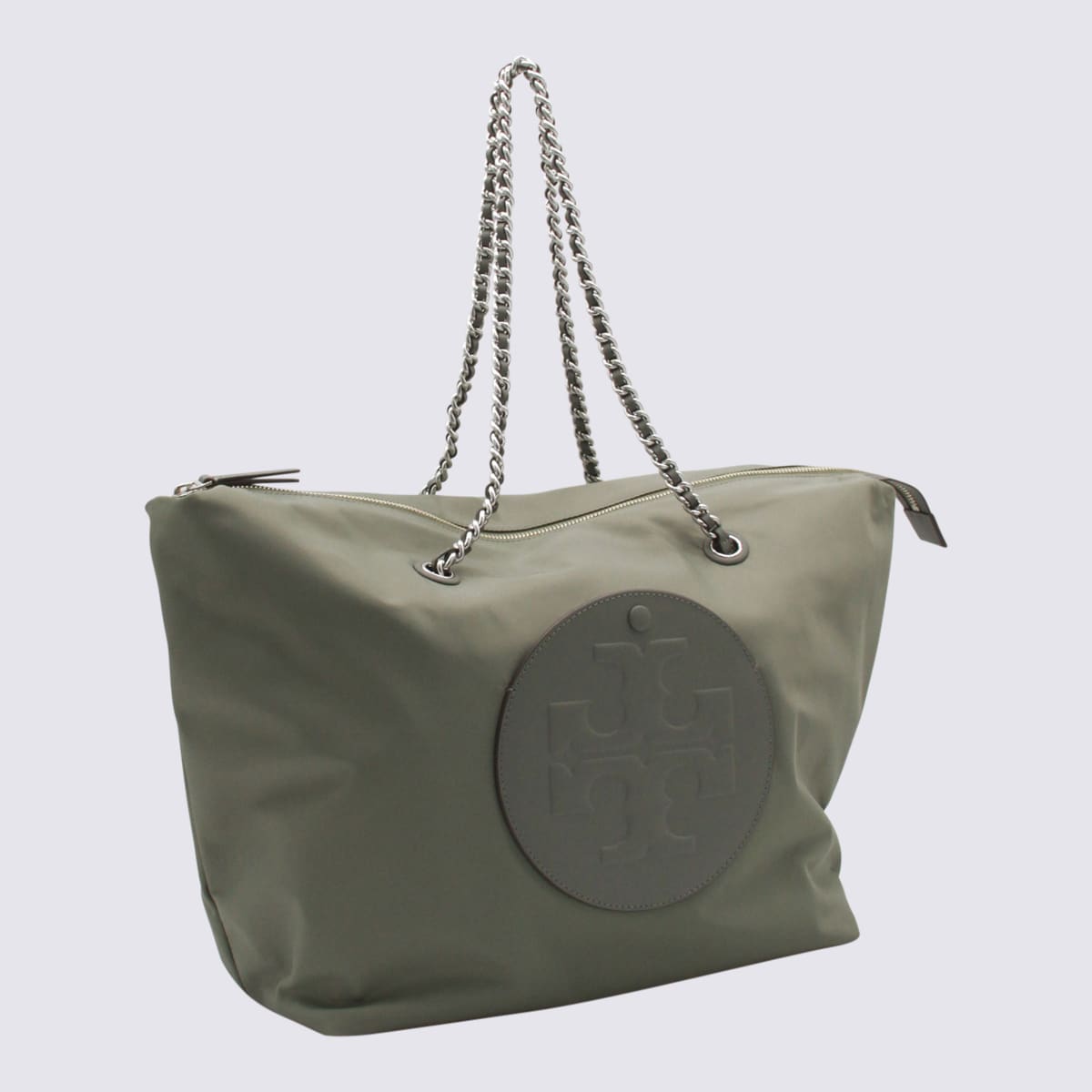 Tory Burch Chain Handle Tote Bag With Metal Eyelets In Gray