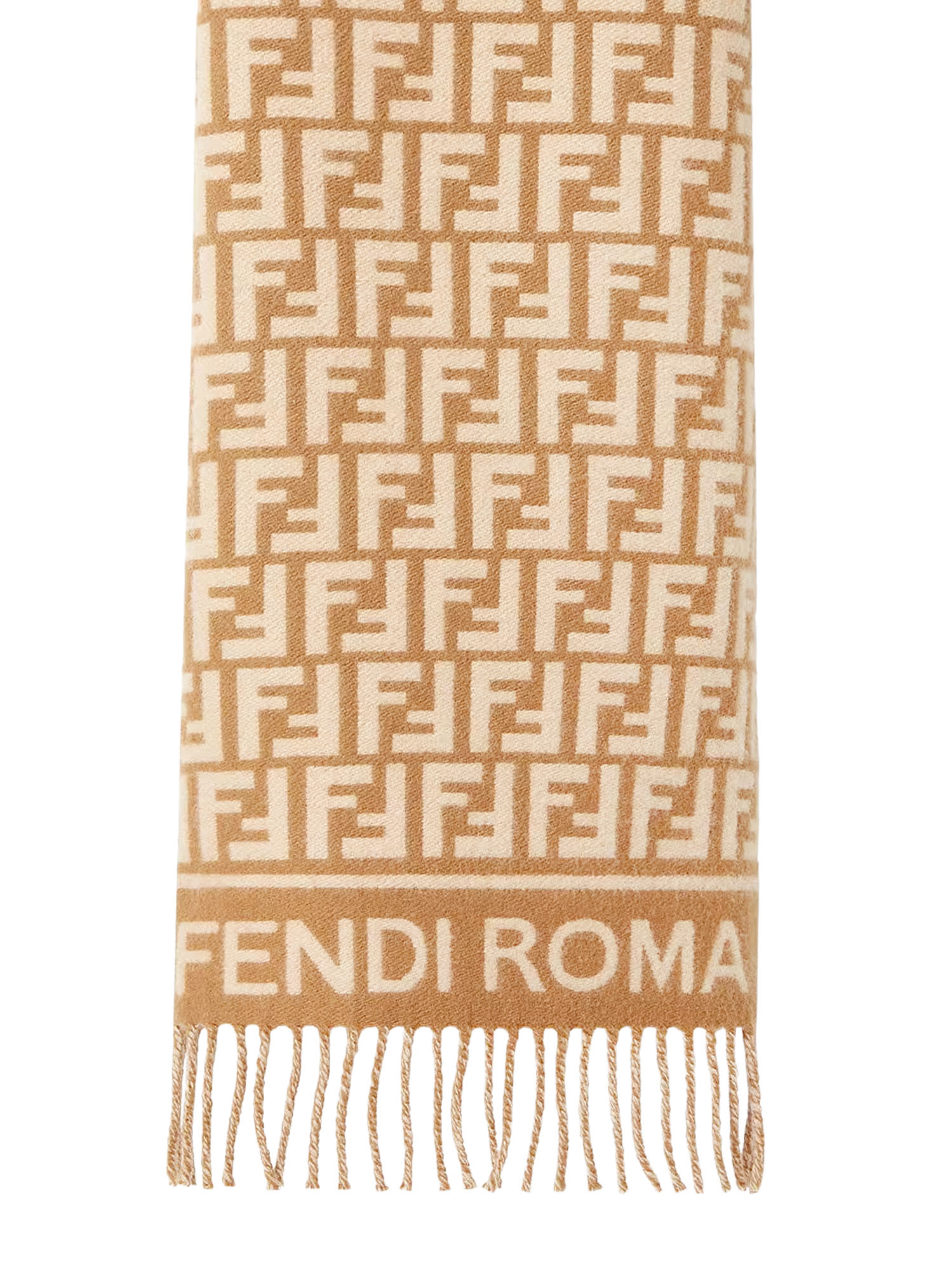 Fendi Camel Wool And Cashmere Ff Scarf In Neutral