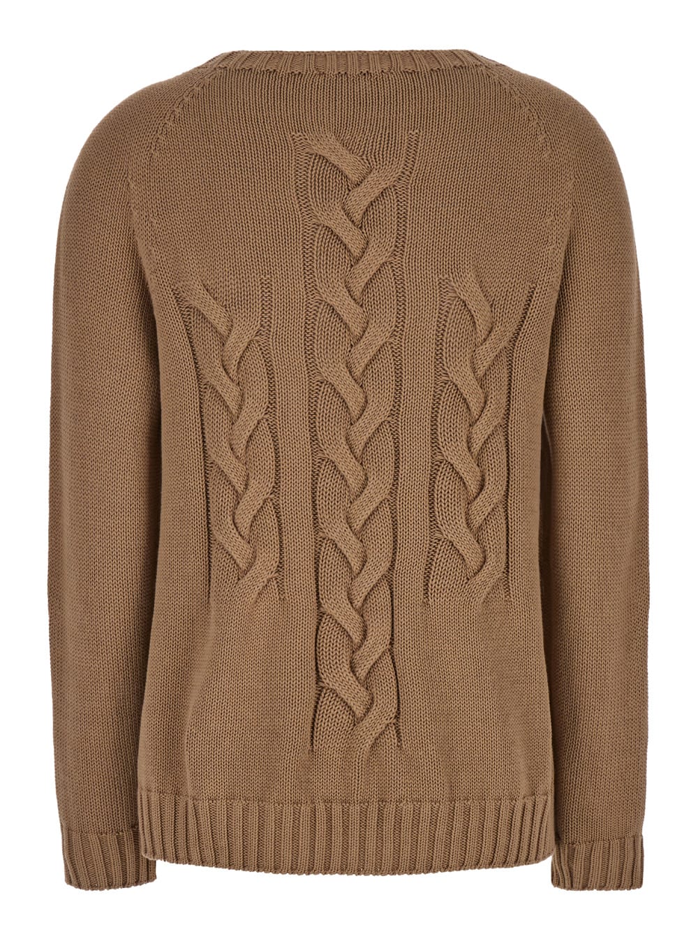 Shop 's Max Mara Harald Beige Cable-knit Sweater With U Neckline In Cotton Woman In Camel