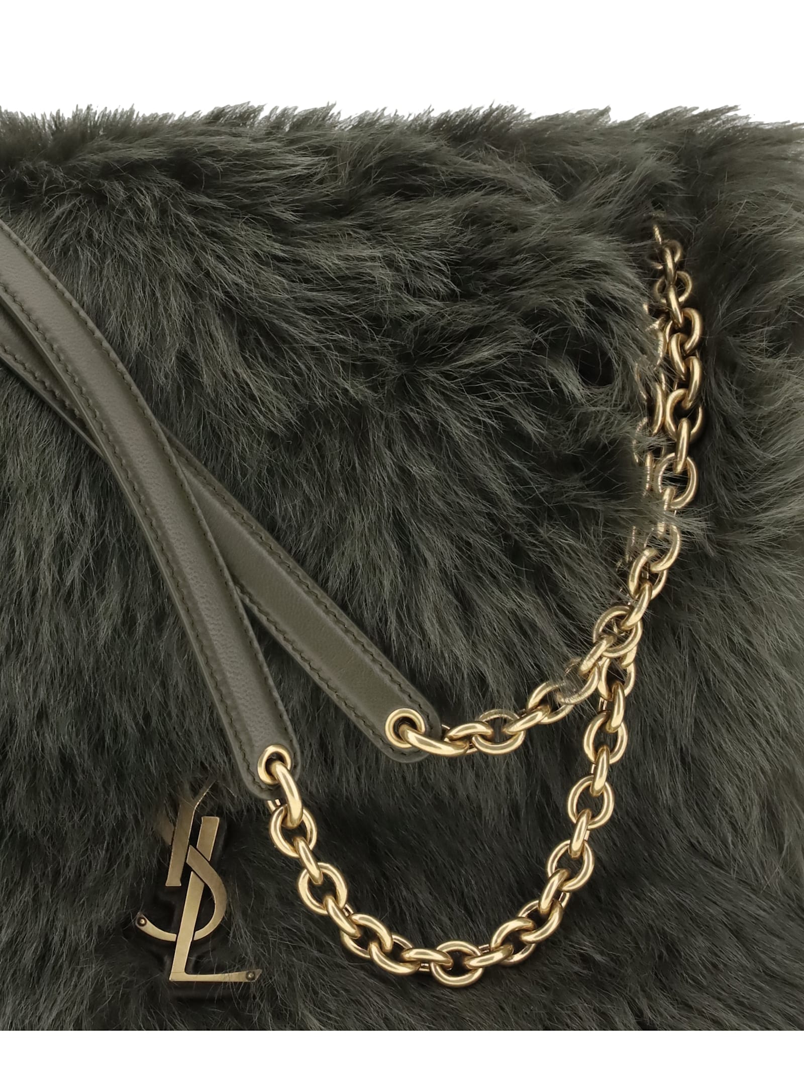 Saint Laurent Jamie Medium Shearling Shoulder Bag In Green