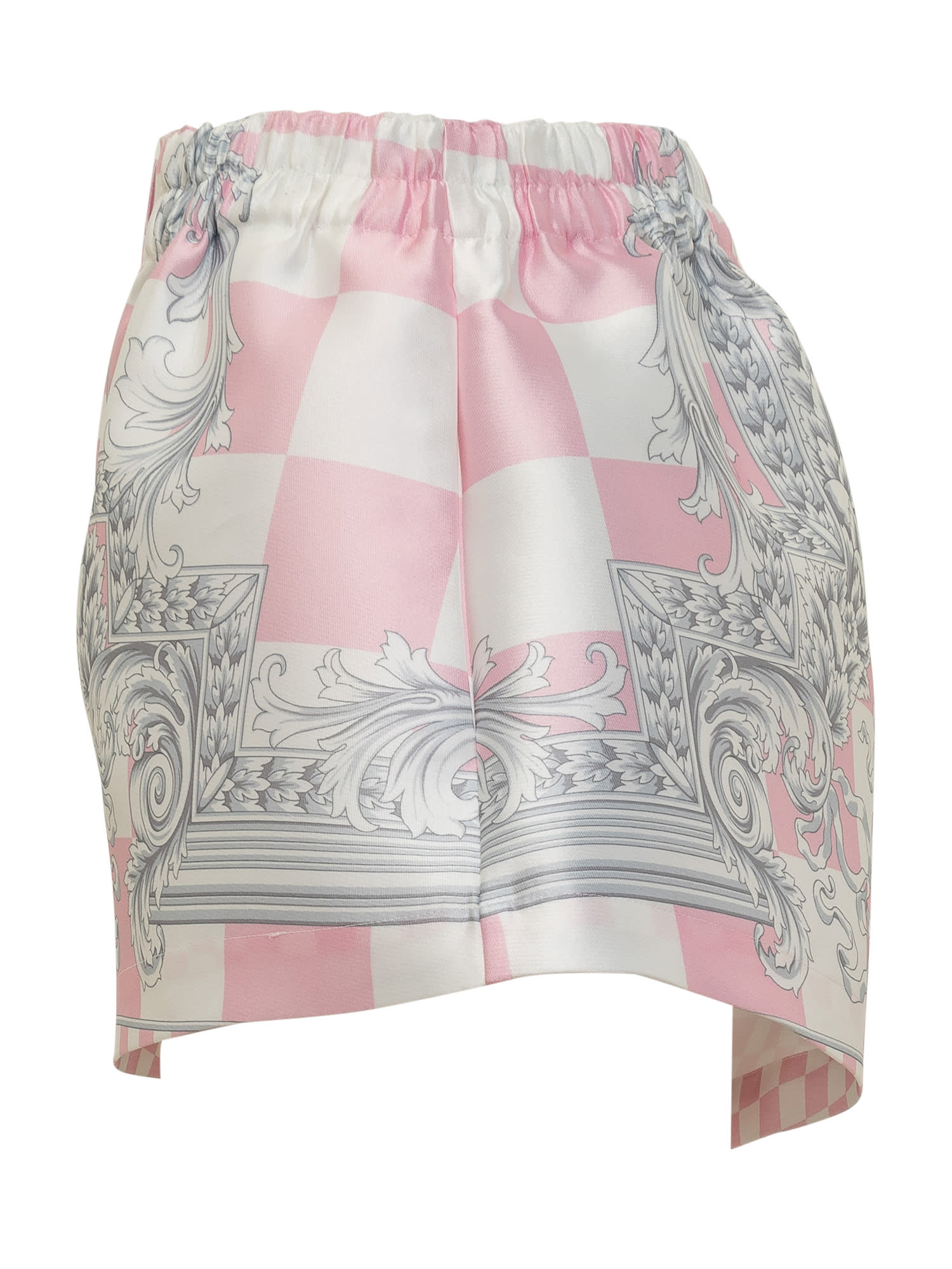 Shop Versace Shorts With Medusa And Barocco Motif In Pastel Pink-bianco-silver