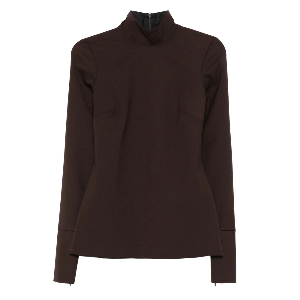 The Latest High-neck Long-sleeve Blouse In Brown