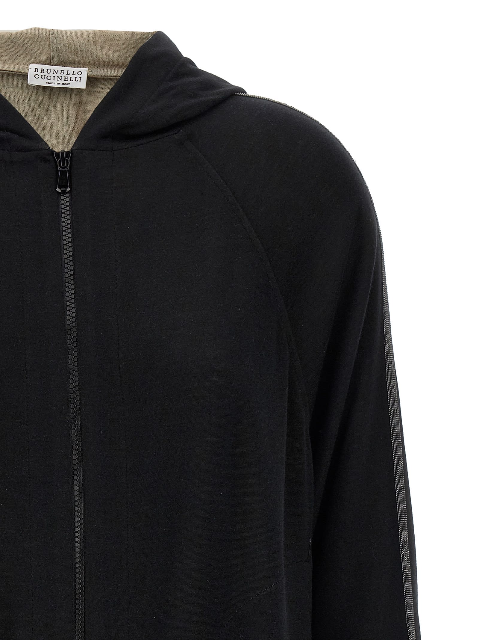 Brunello Cucinelli Shiny Trims Hoodie In Black