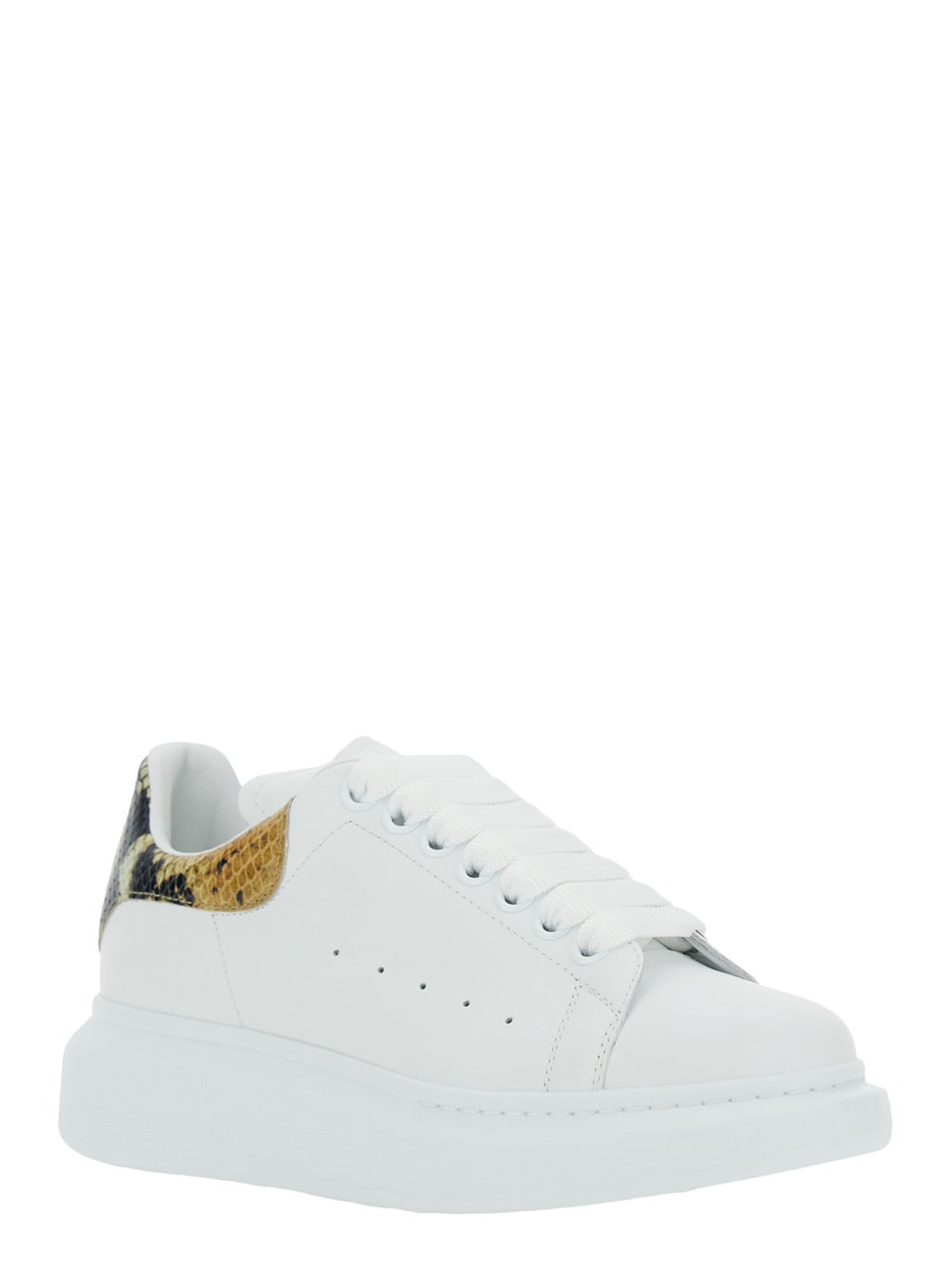 Alexander Mcqueen White Oversize Sneakers With Snake Print On The Heel In Leather Woman In White