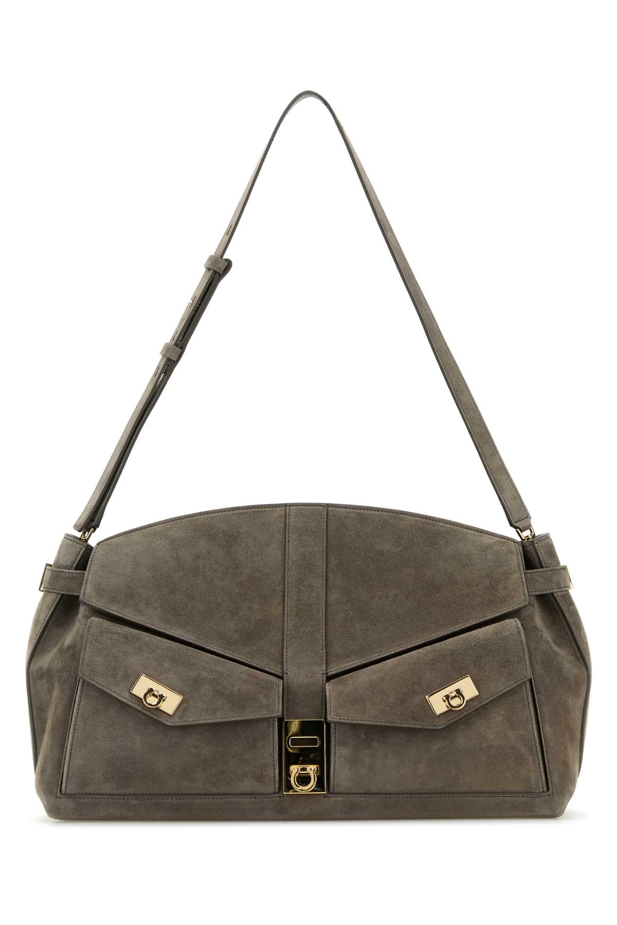 Shop Ferragamo Grey Suede Shoulder Bag In Concrete