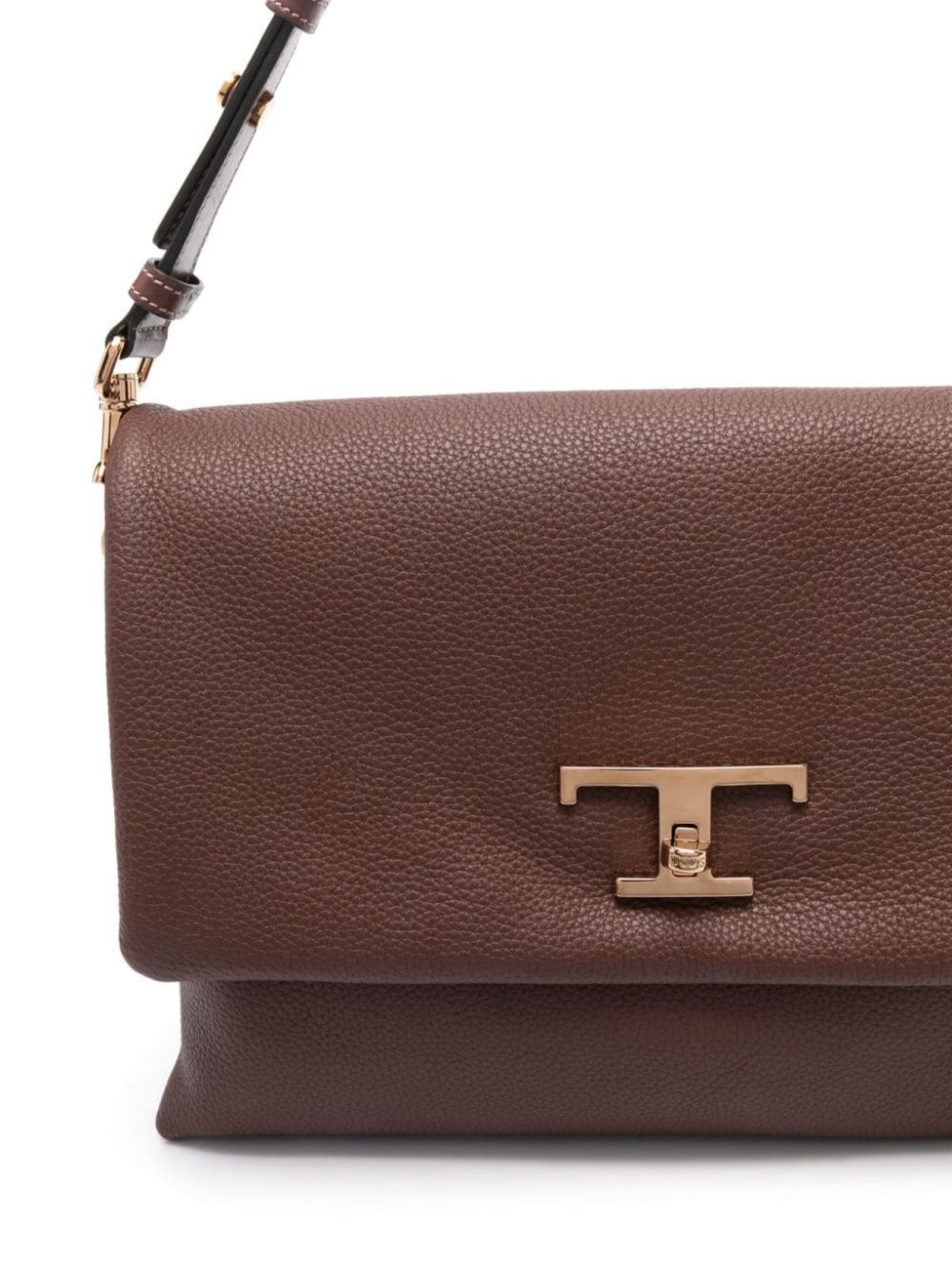 Shop Tod's Walnut Brown Mini T Timeless Tote Bag