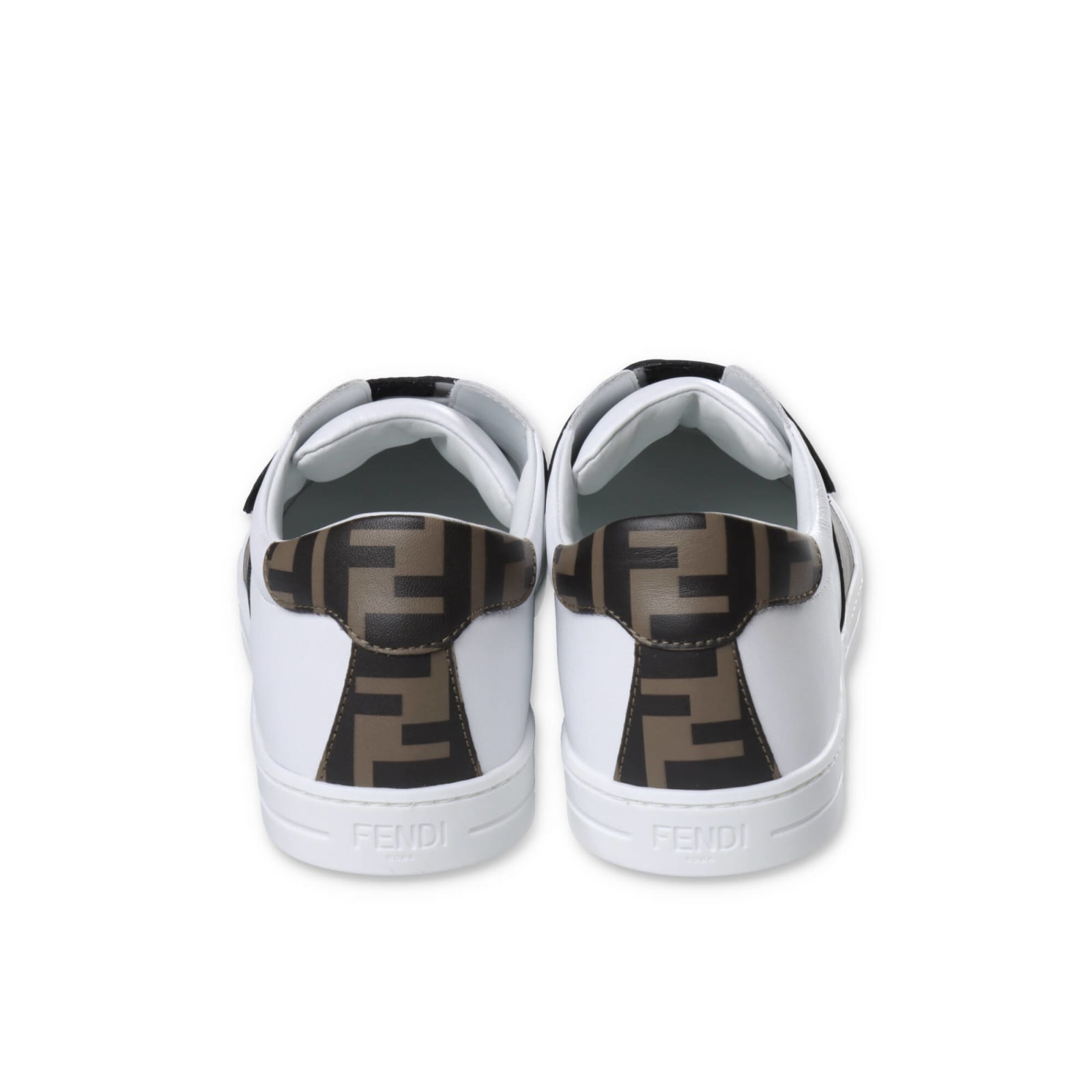 Shop Fendi Sneakers Bianche In Pelle Con Dettaglio Zucca Print Bambino In Bianco