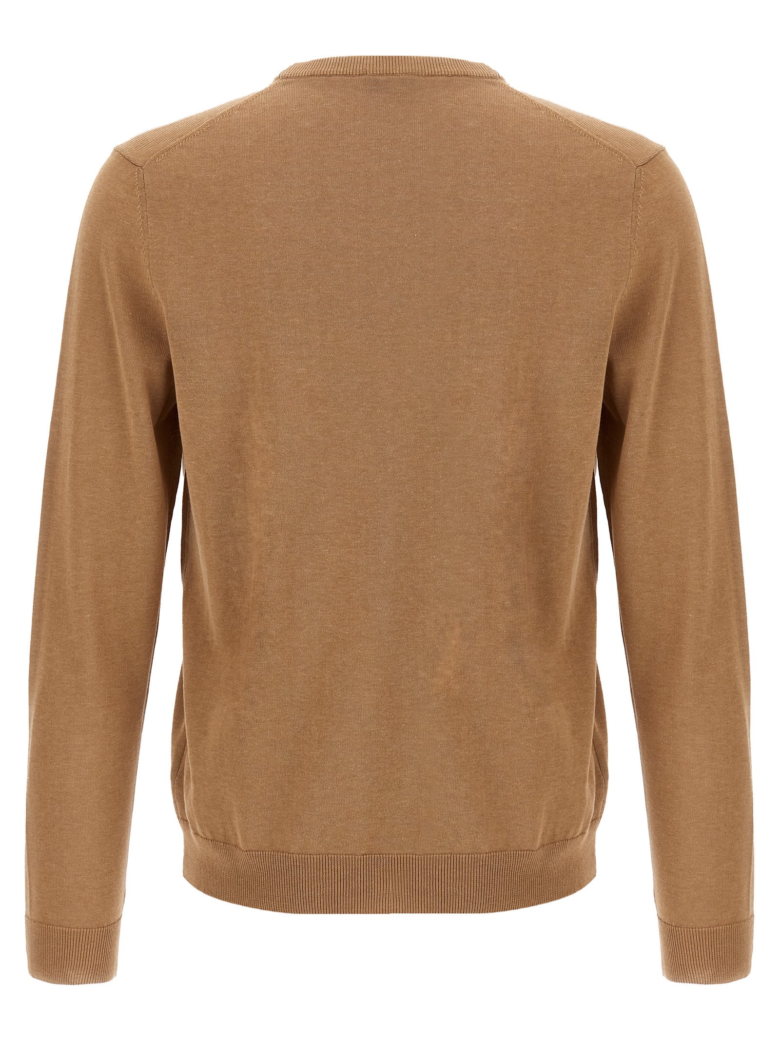 Zanone Crew Neck Cotton Sweater With Ribbed Cuffs In Brown