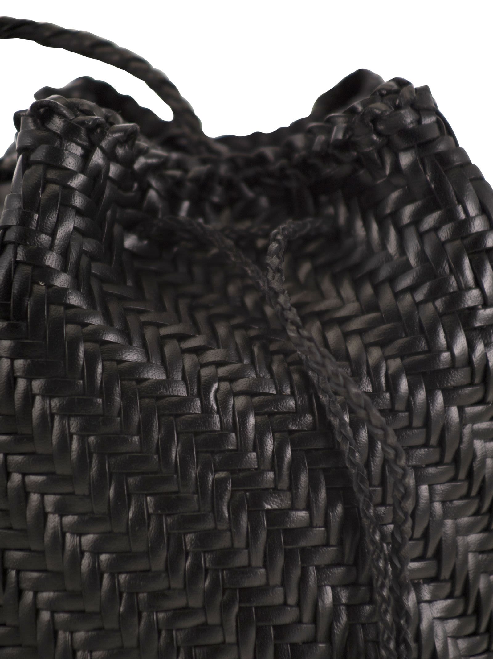 Dragon Diffusion Pompom Doublej Woven Leather Basket Bag In Black
