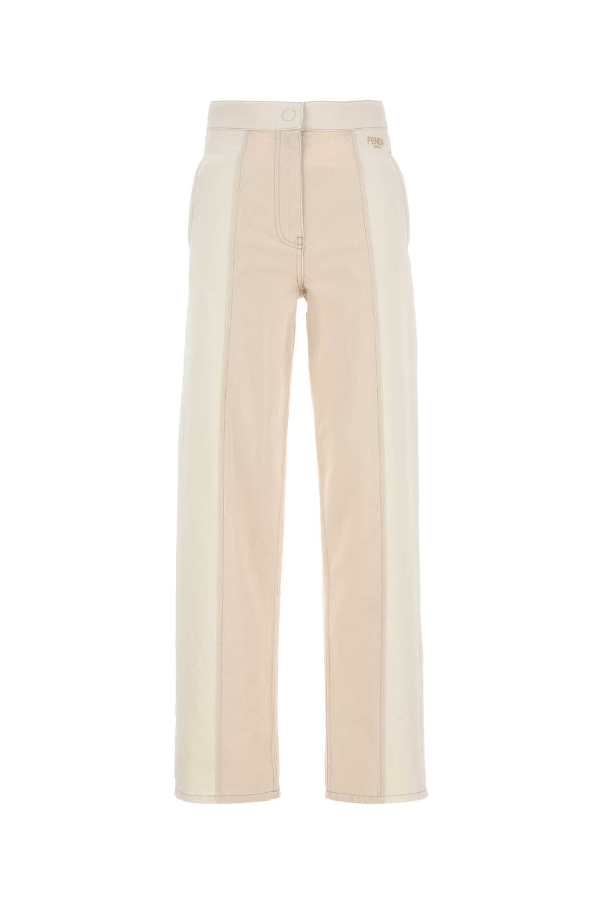 Fendi Women Two-tone Denim Jeans In White