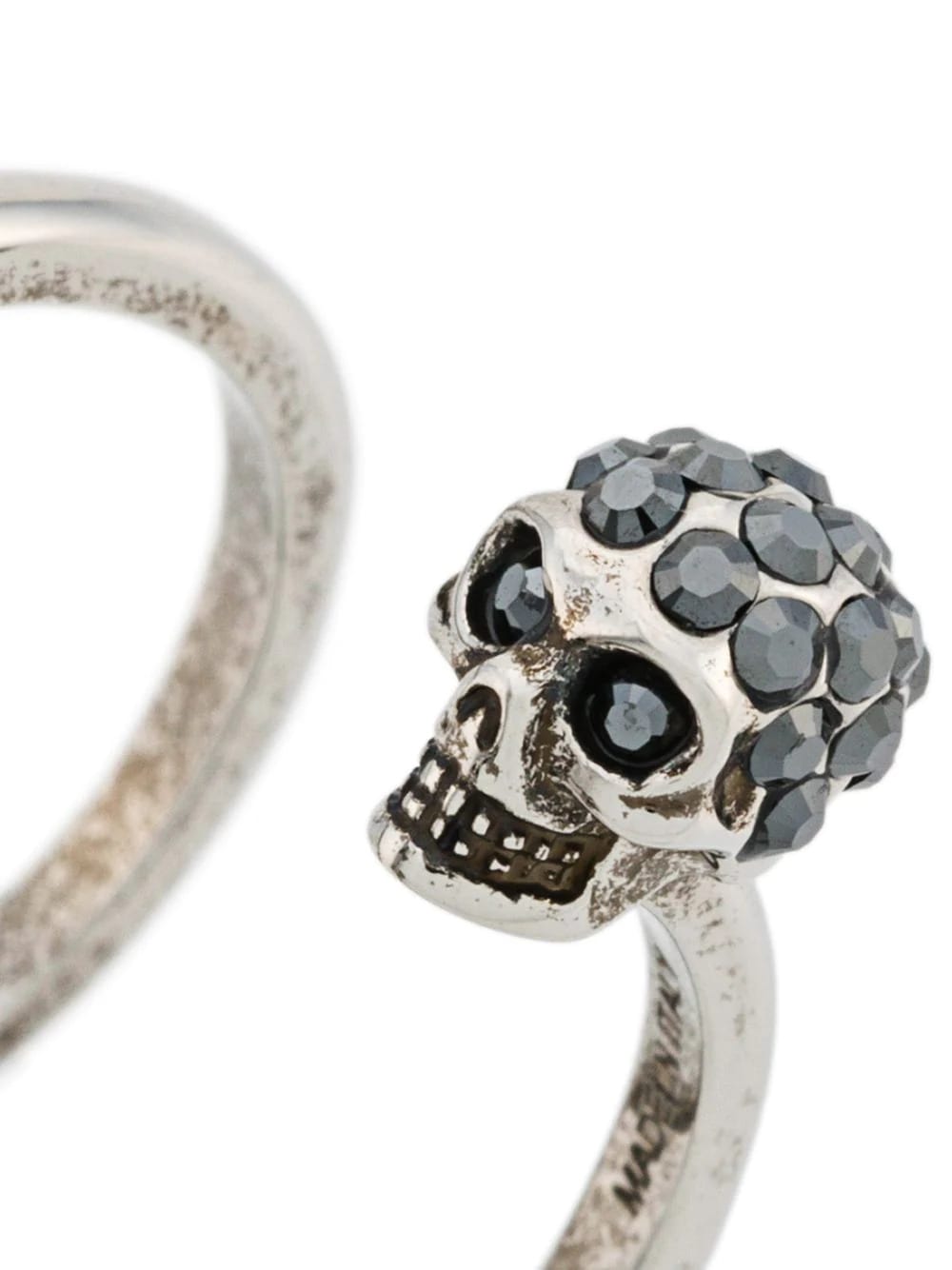 Shop Alexander Mcqueen Double Twin Skull Ring In Antique Silver