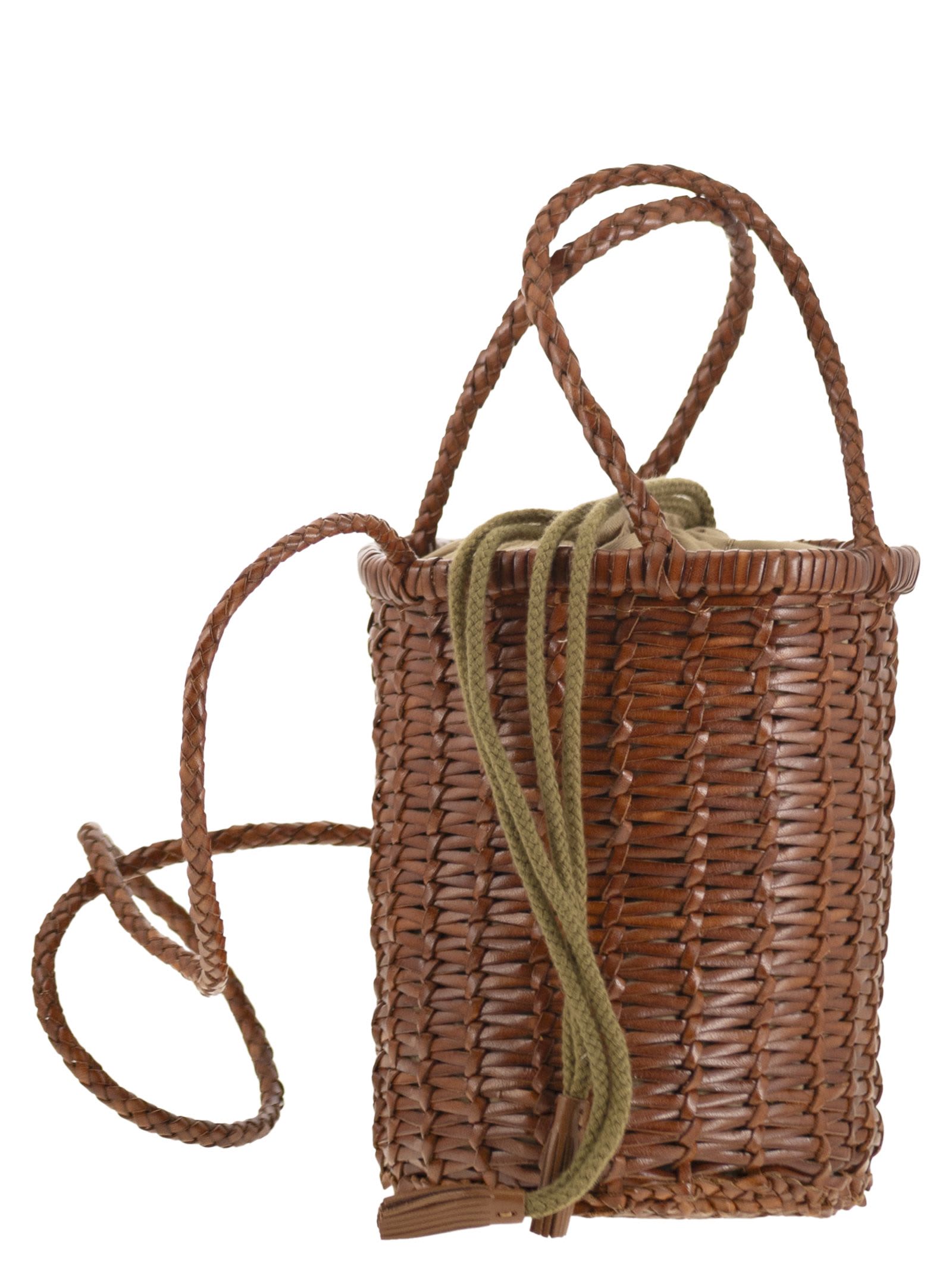 Dragon Diffusion Woven Bucket Bag Crossbody Strap In Brown