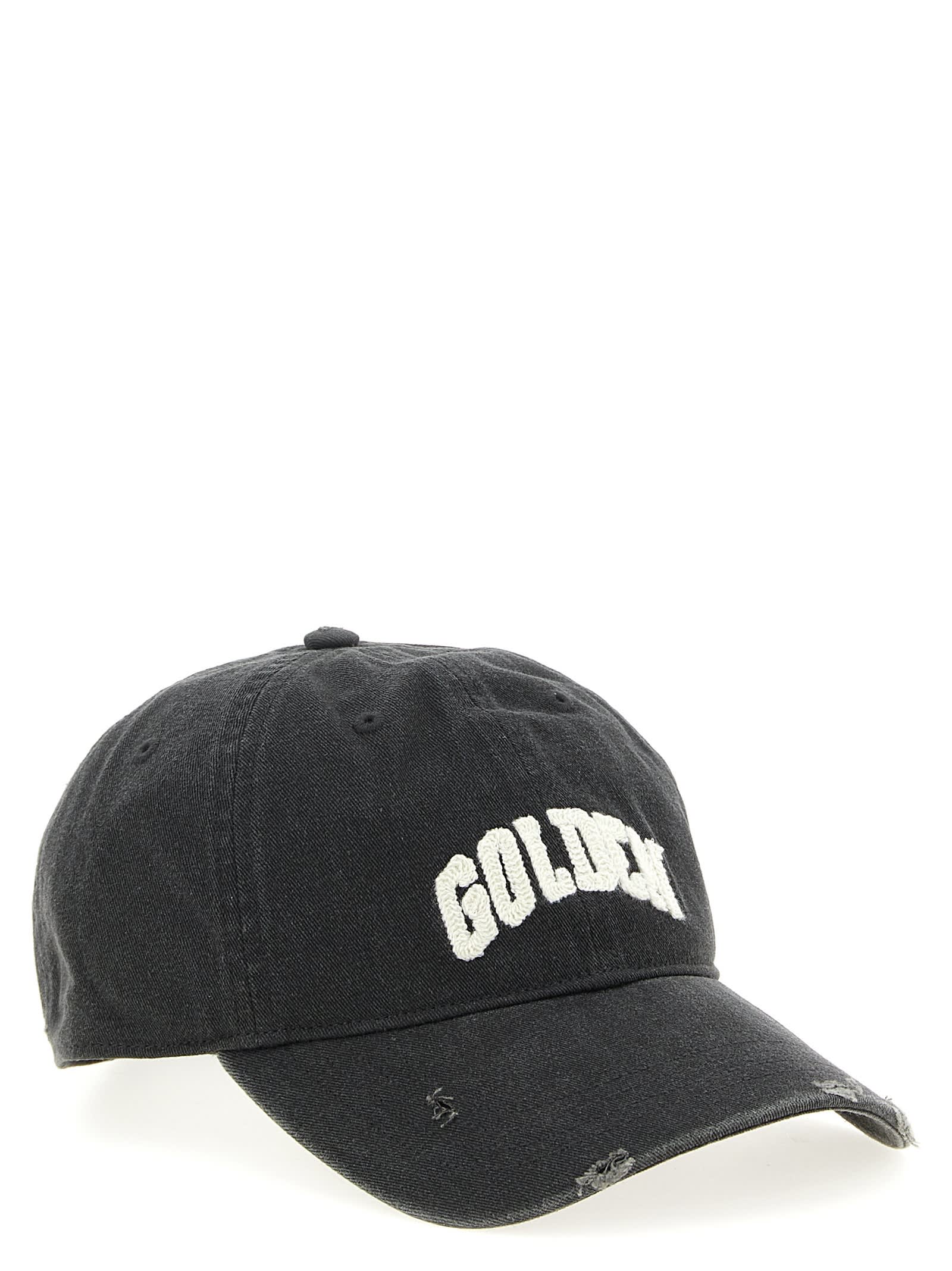 Golden Goose Starry Distressed Baseball Cap With Rigid Visor In Gray
