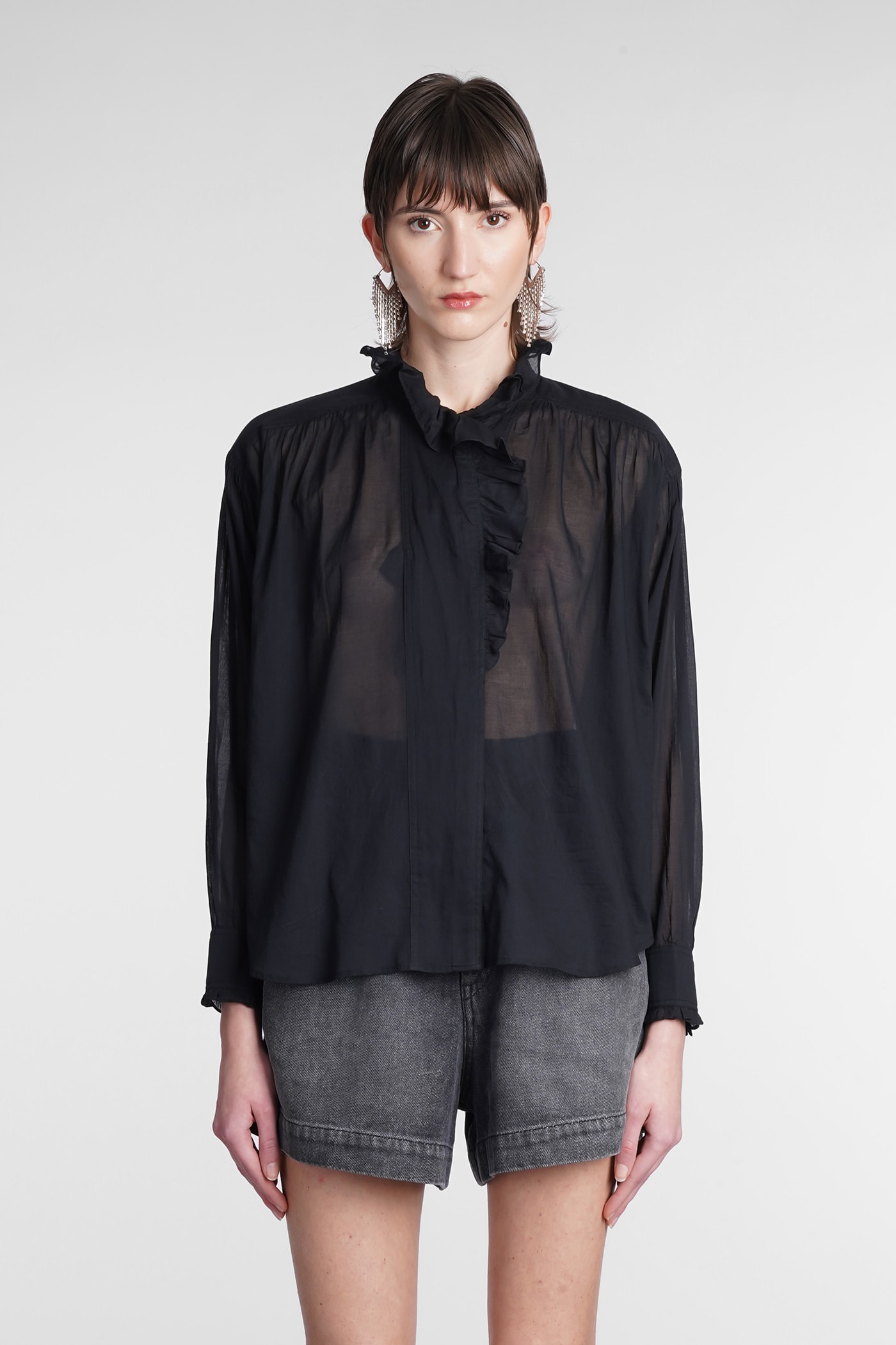 Isabel Marant Étoile Pamias Ruffled Cotton Shirt In Black