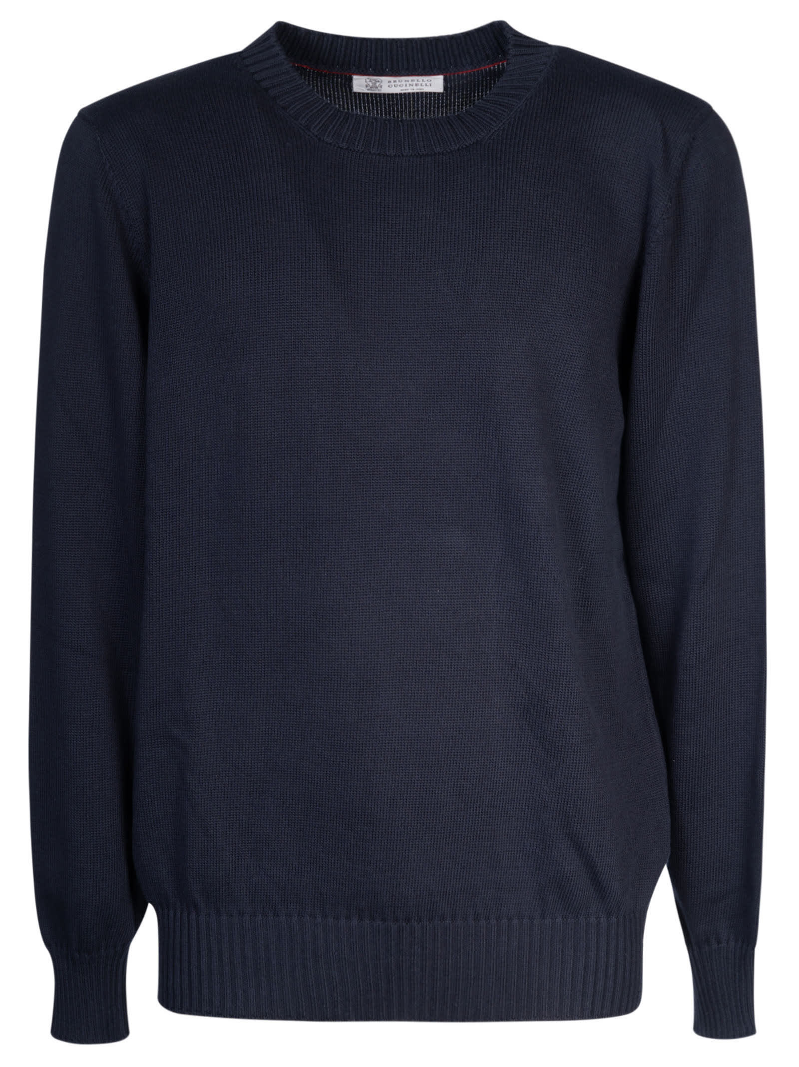Shop Brunello Cucinelli Rib Trim Knit Plain Sweatshirt In Navy