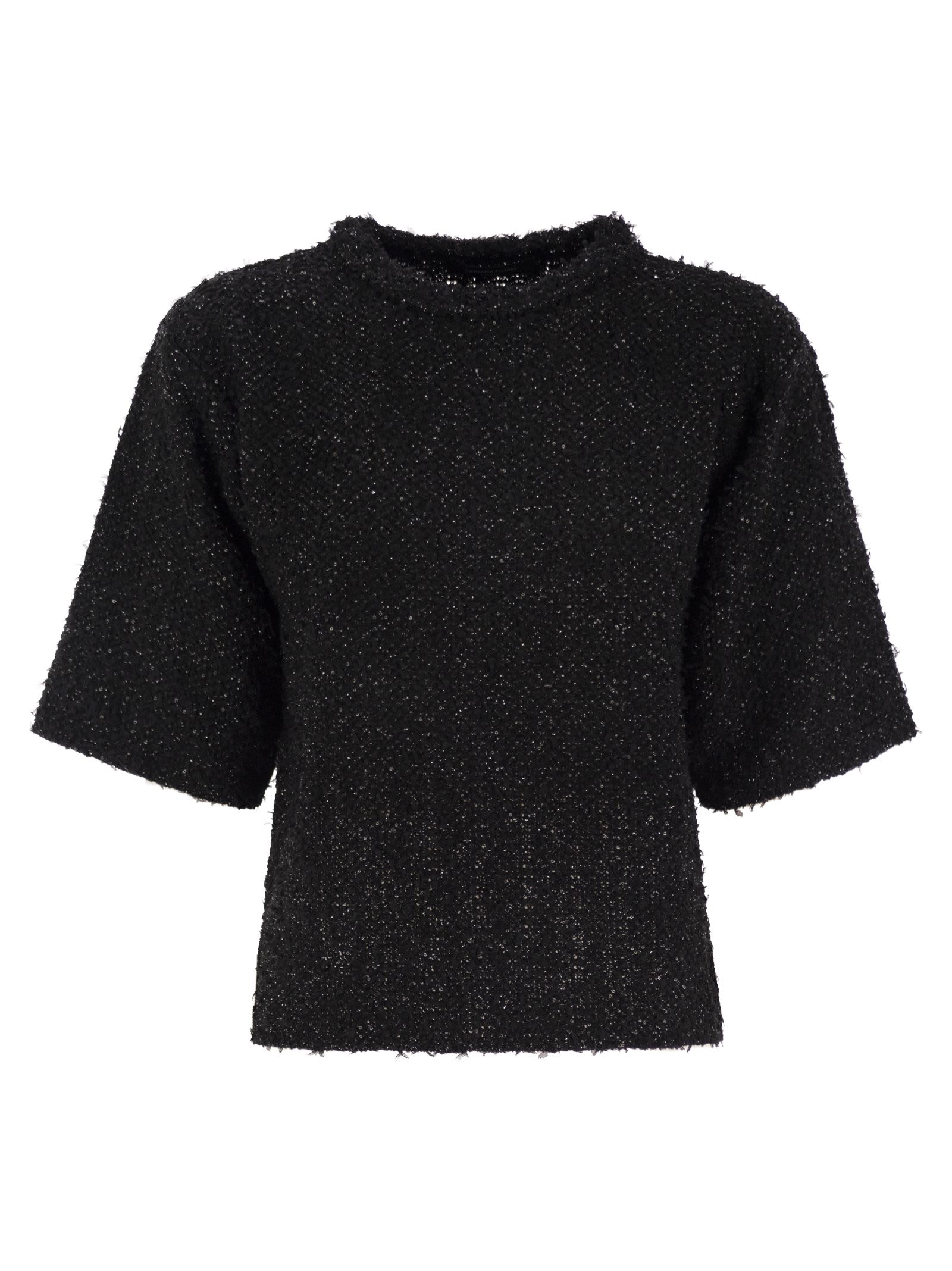 Shop Fabiana Filippi Tweed-effect Crew-neck T-shirt In Black