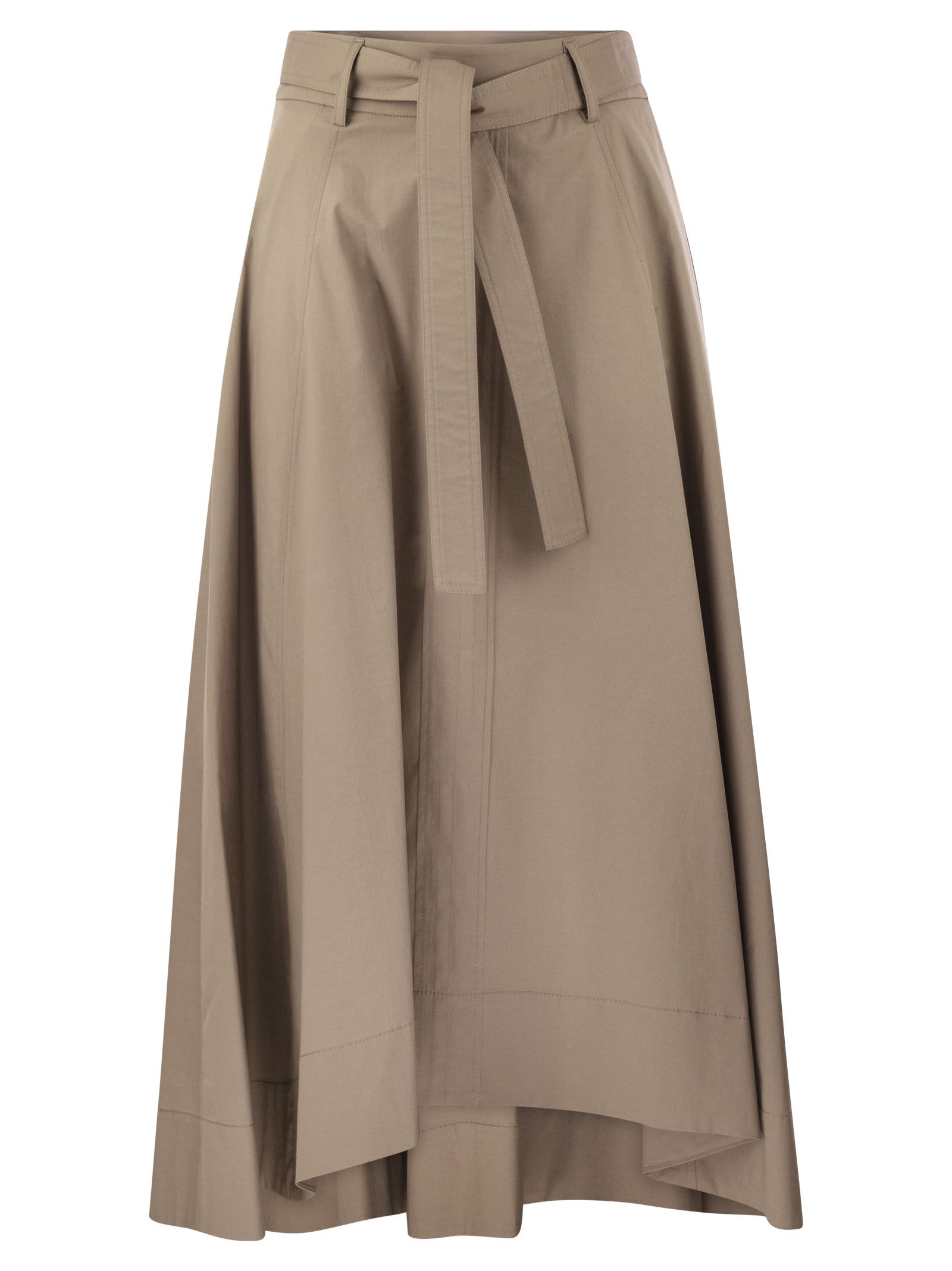Shop Peserico Long Skirt In Lightweight Stretch Cotton Satin In Beige