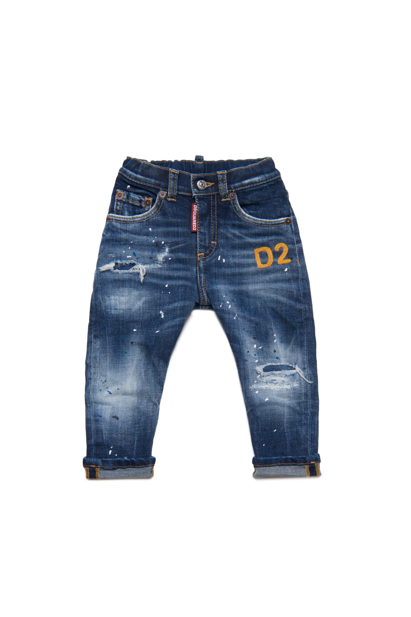 DSQUARED2 D2P76AB TROUSERS DSQUARED MEDIUM BLUE SHADED JEANS WITH BREAKS AND PATCHES