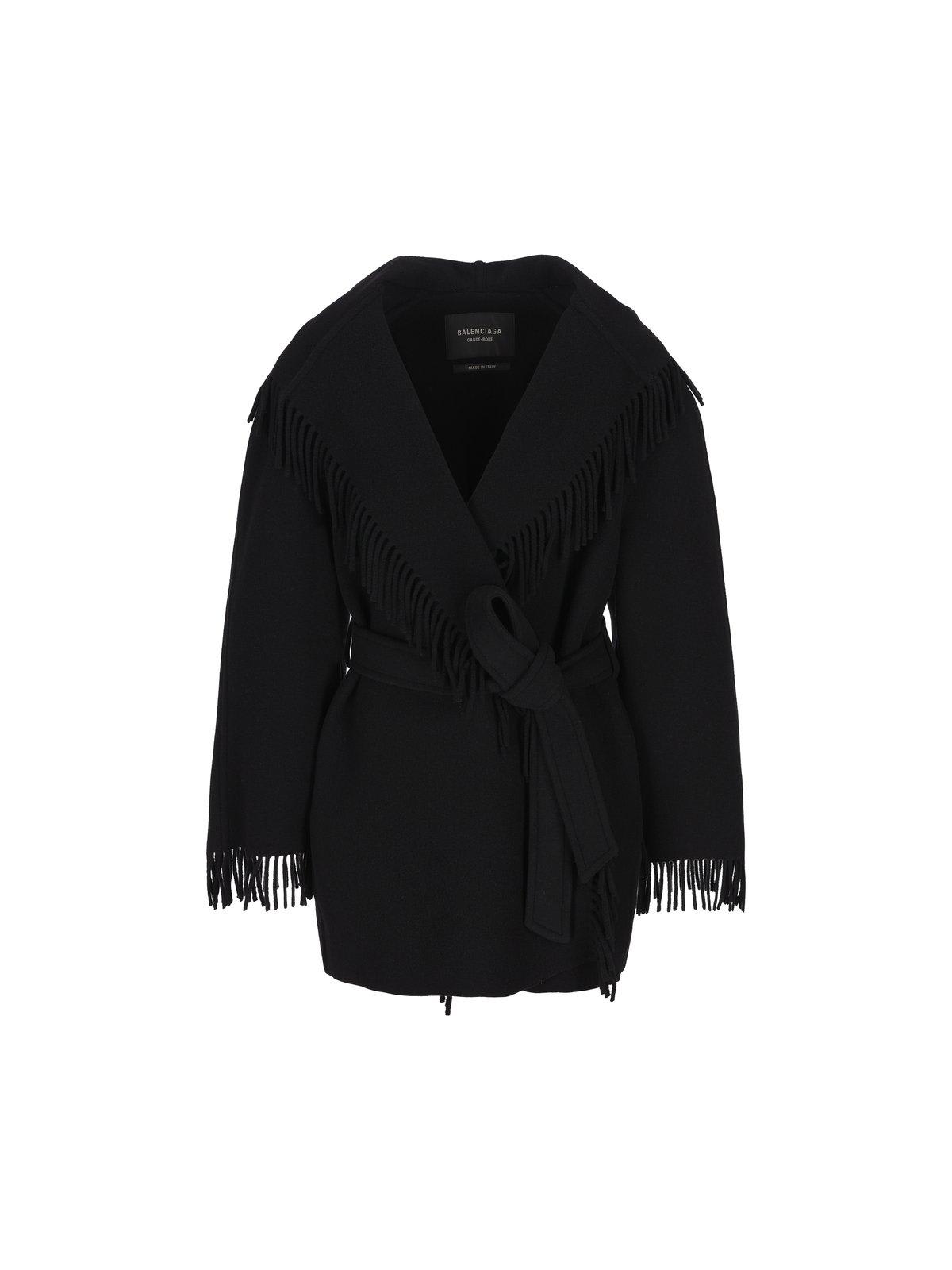 Balenciaga Fringed Wool Cardigan In Black