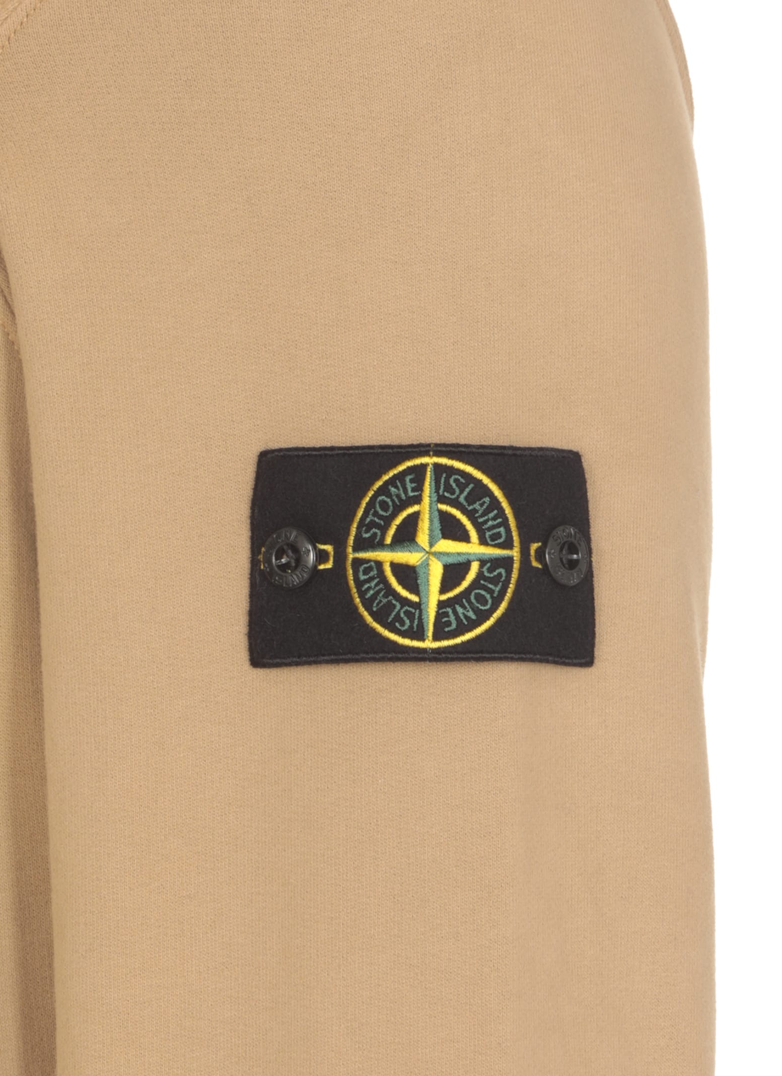 Shop Stone Island Logo Hoodie In Biscuit