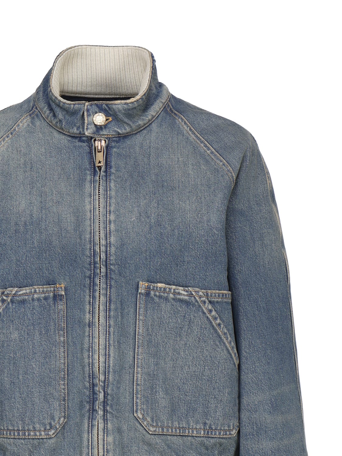 Golden Goose Bomber Jacket In Denim In Blue