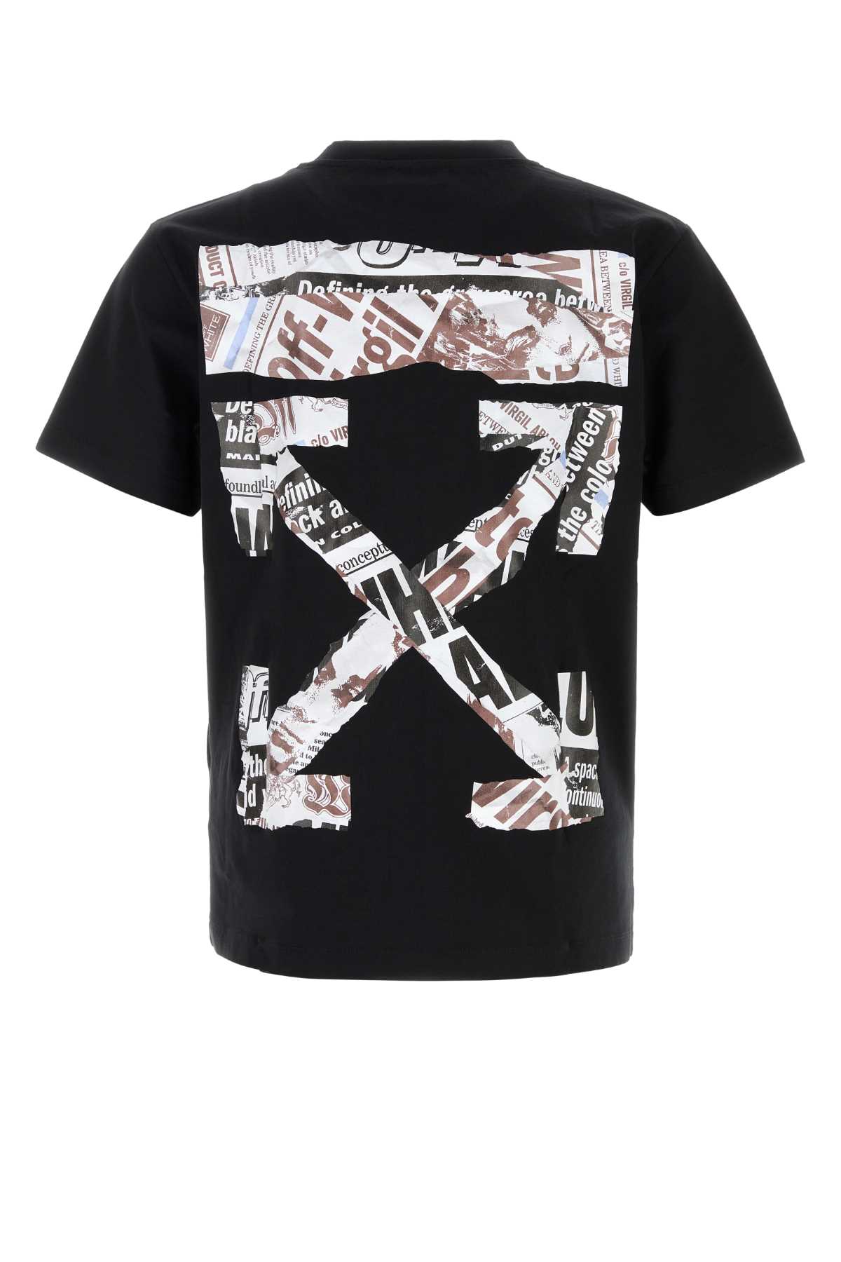 Off-white Short-sleeve Black T-shirt With Abstract Brushstroke Design In Black