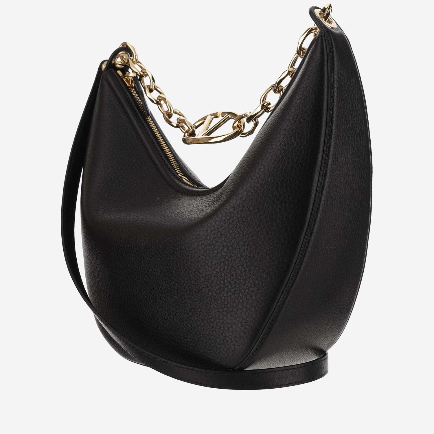 Shop Valentino Black Leather Medium Hobo Vlogo Moon Shoulder Bag