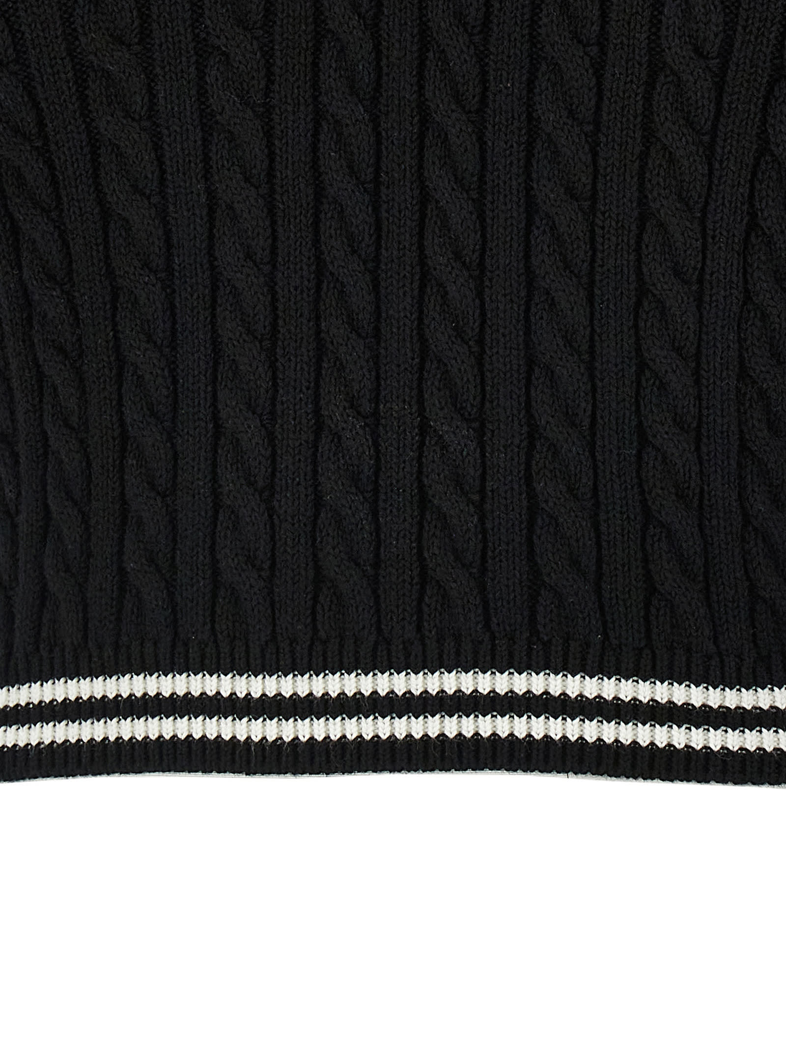 Alessandra Rich Braided Cotton Polo Shirt With Contrast Details In White/black