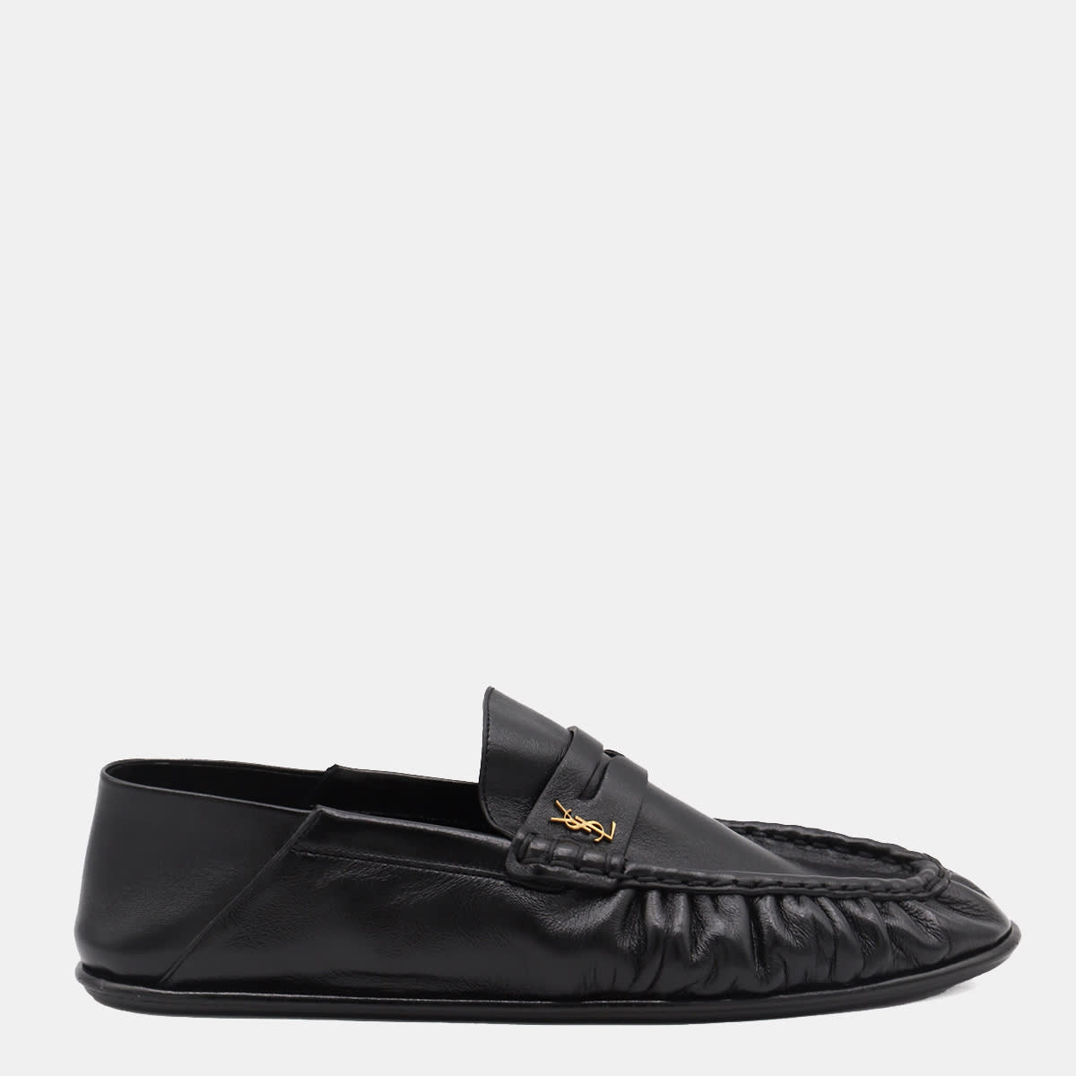 Shop Saint Laurent Black Leather Loafers