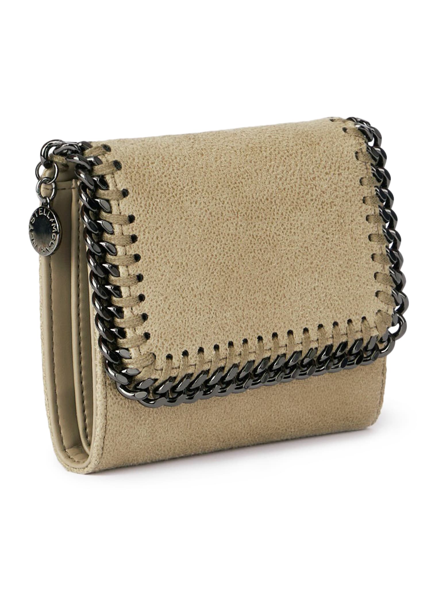 Shop Stella Mccartney Falabella Small Flap Wallet In Light Khaki