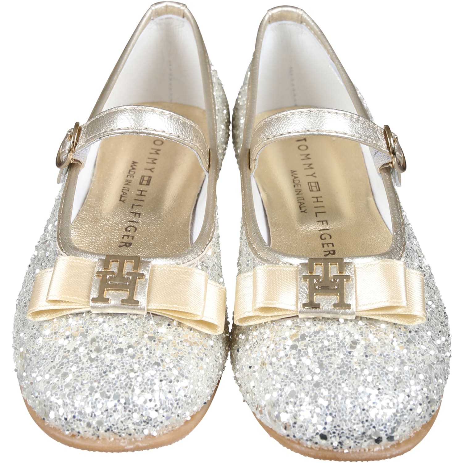 Shop Tommy Hilfiger Gold Ballerines For Girl With Bow And Logo