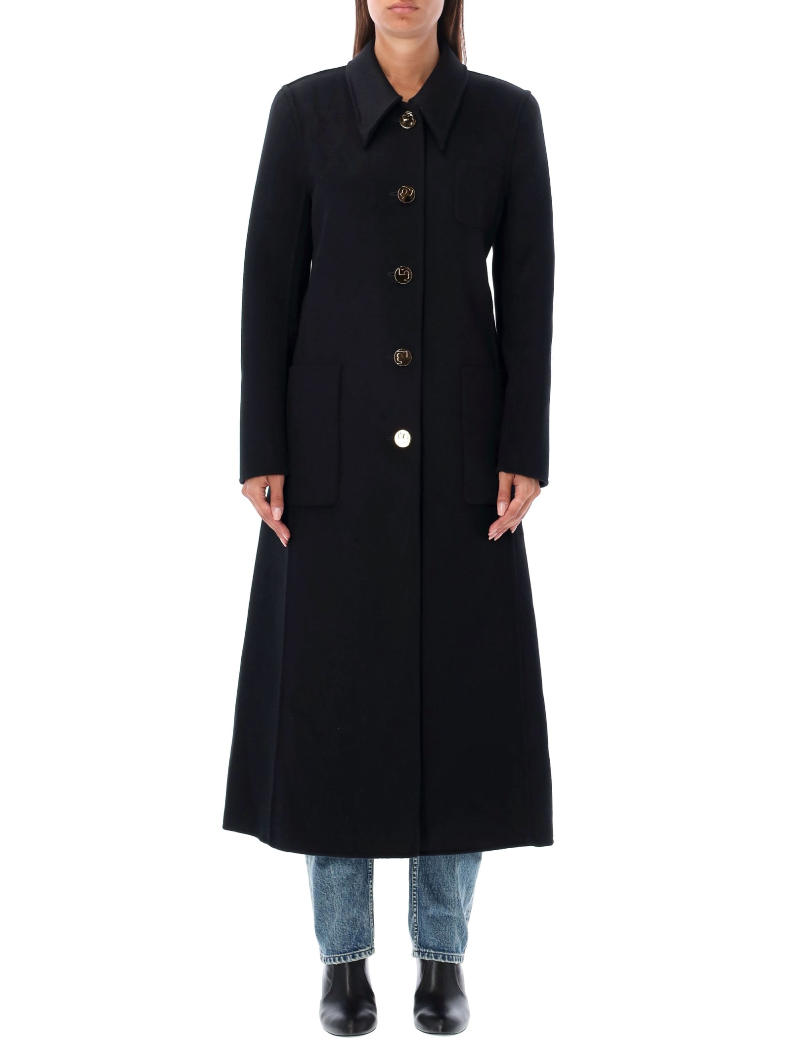 Shop Tory Burch Long Coat In Black