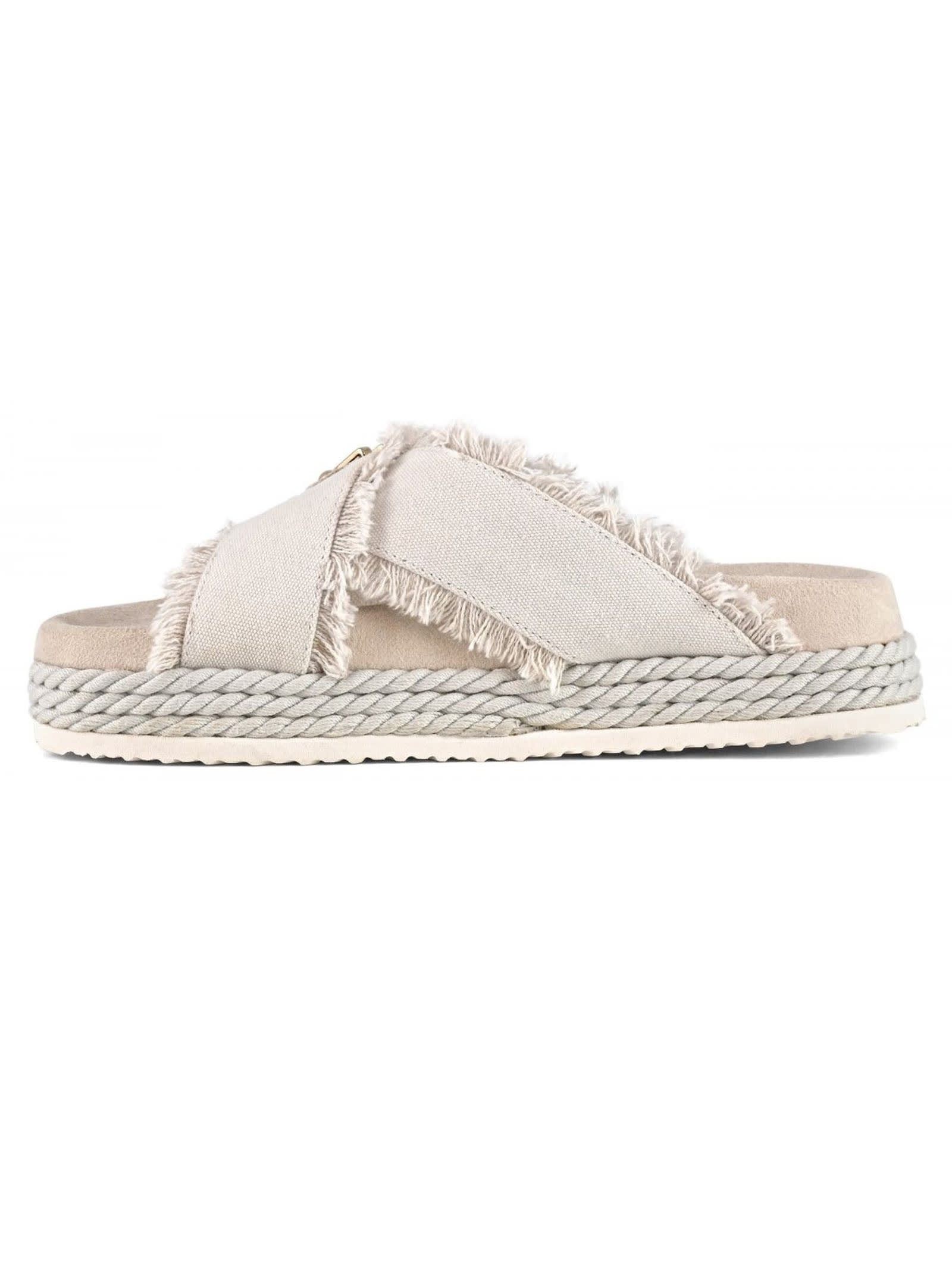 Shop Mou Criss-cross Rope Sandal Recycled Canvas In Beige