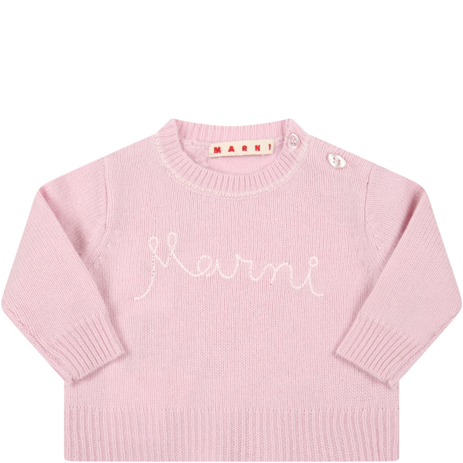 Marni Pink Sweater For Baby Girl With Logo