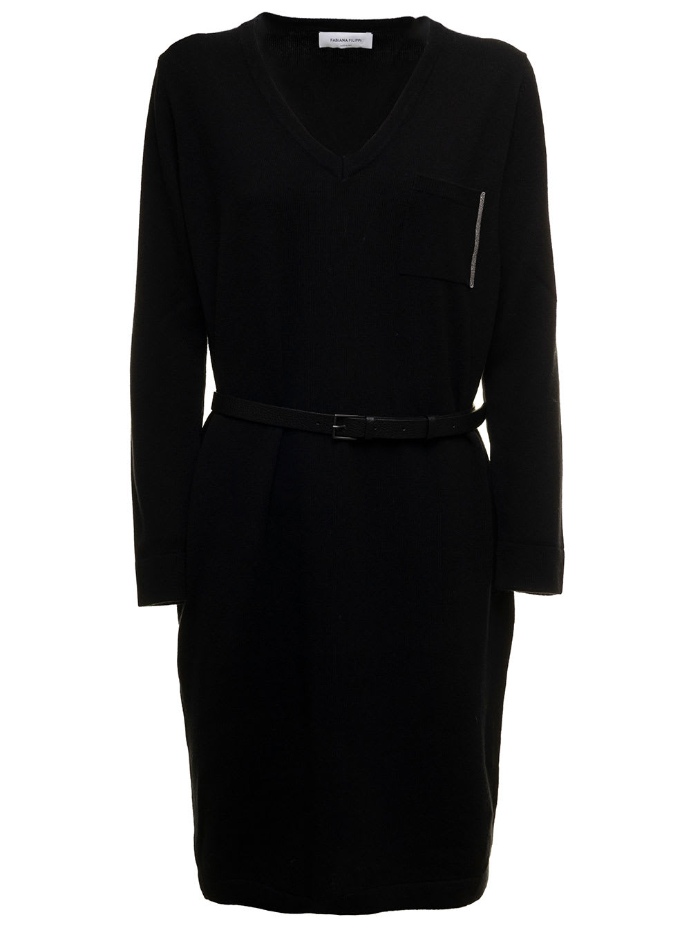 Black Wool And Silk Dress With Belt Fabiana Filippi Woman