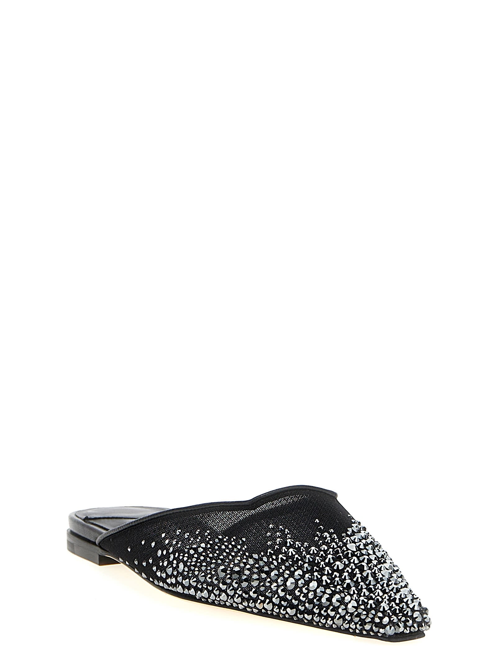 Jimmy Choo Embellished Mesh Pointed Toe Mules In Black