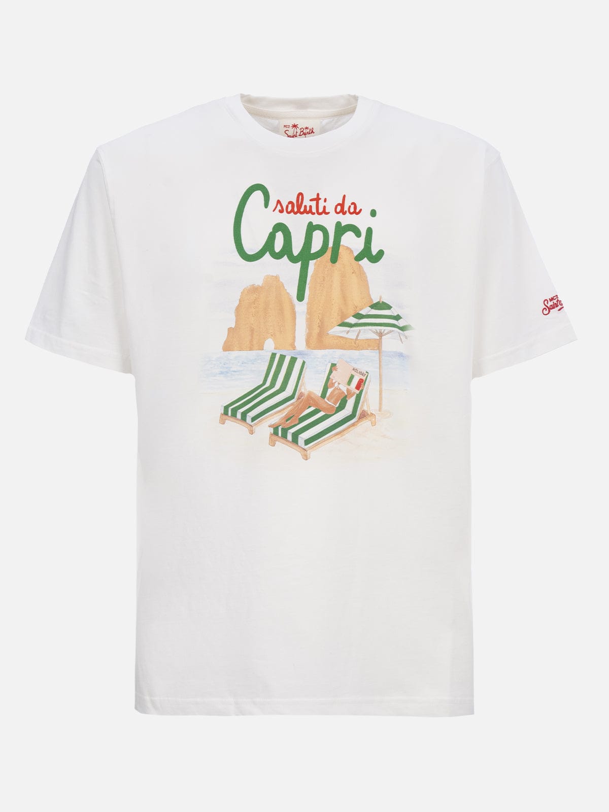 MC2 SAINT BARTH MAN COTTON T-SHIRT WITH SALUTI DA CAPRI PLACED PRINT